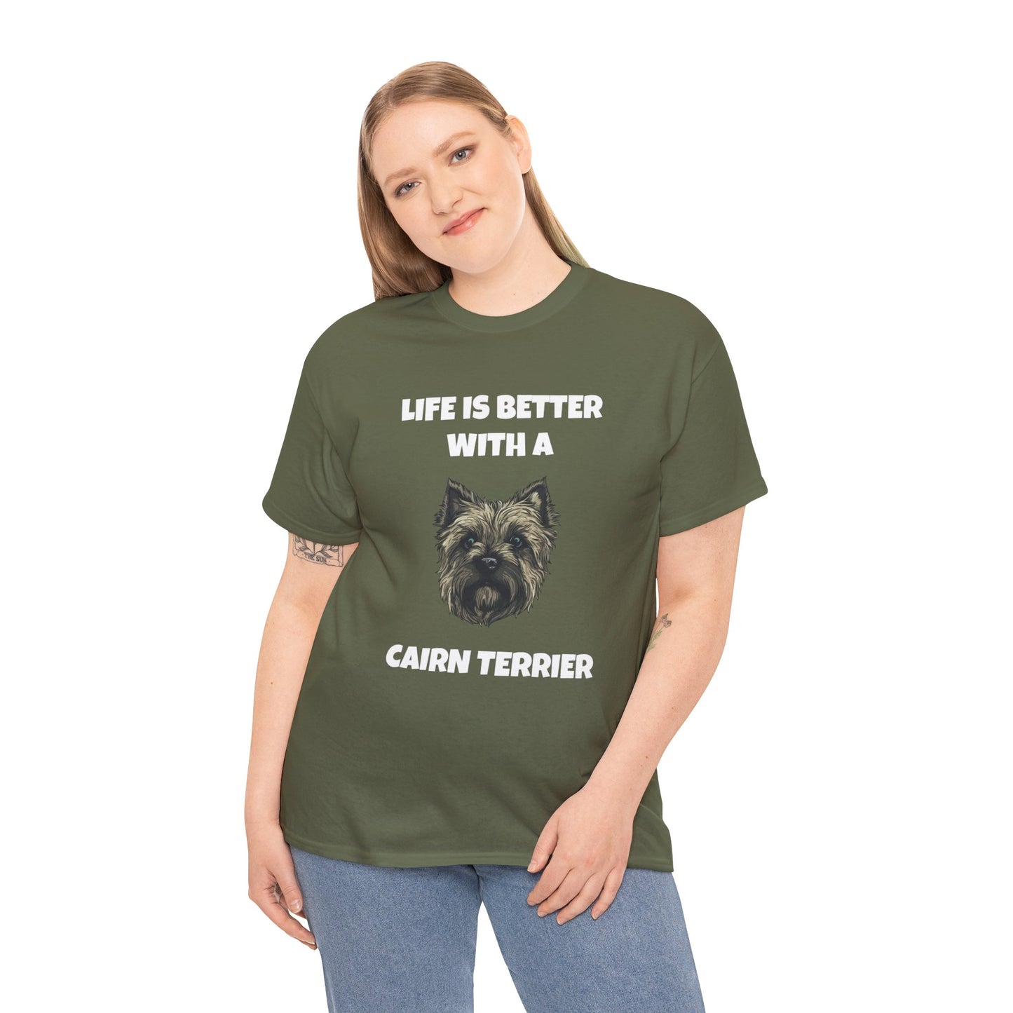 Cairn Terrier, Cairn Terrier Dog, Life is Better with a Cairn Terrier, Dark Unisex Heavy Cotton Tee