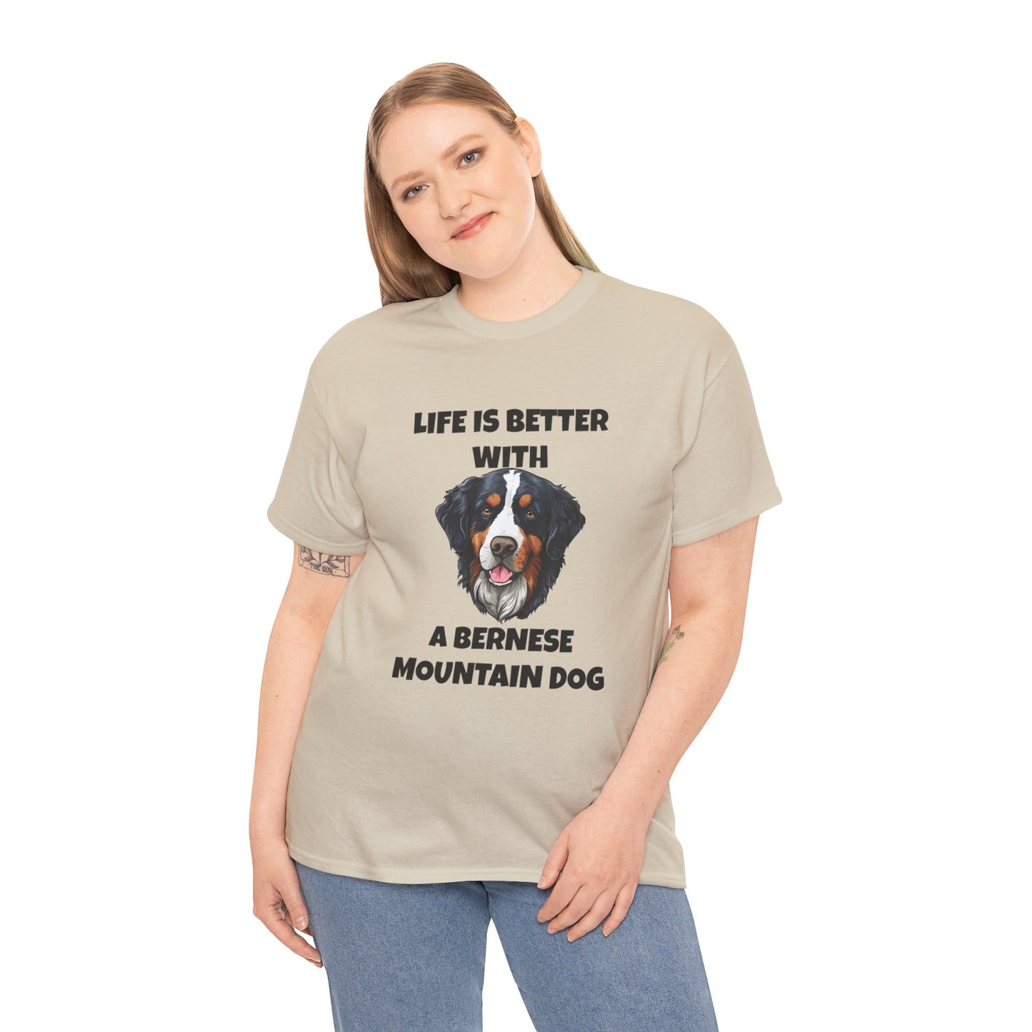 Bernese, Bernese Dog, Bernese Mountain Dog, Life is Better With a Bernese Mountain Dog, Unisex Heavy Cotton Tee