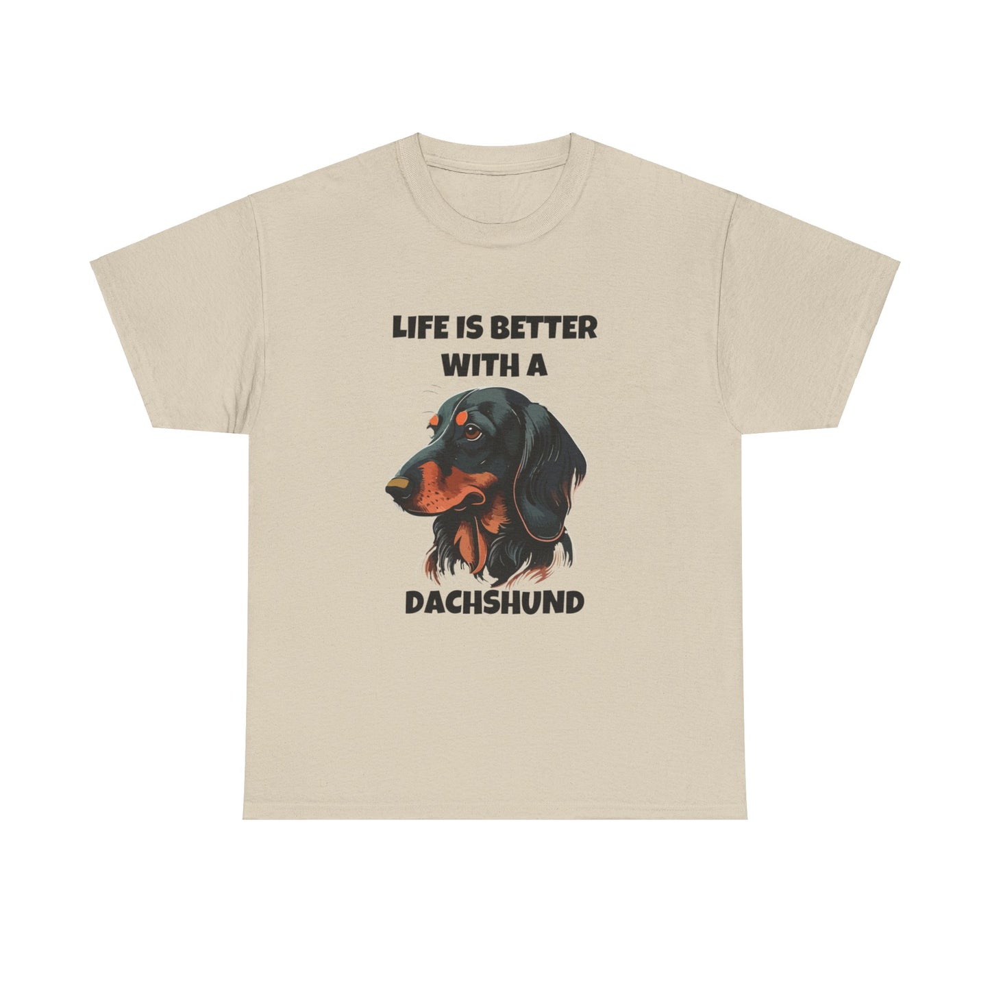 Dachshund Dog, Black Dachshund, Life is Better with a Dachshund, Unisex Heavy Cotton Tee