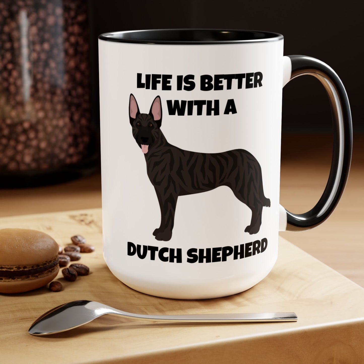 Dutch Shepherd Dog, Life is Better with a Dutch Shepherd, Two-Tone Coffee Mugs, 15oz