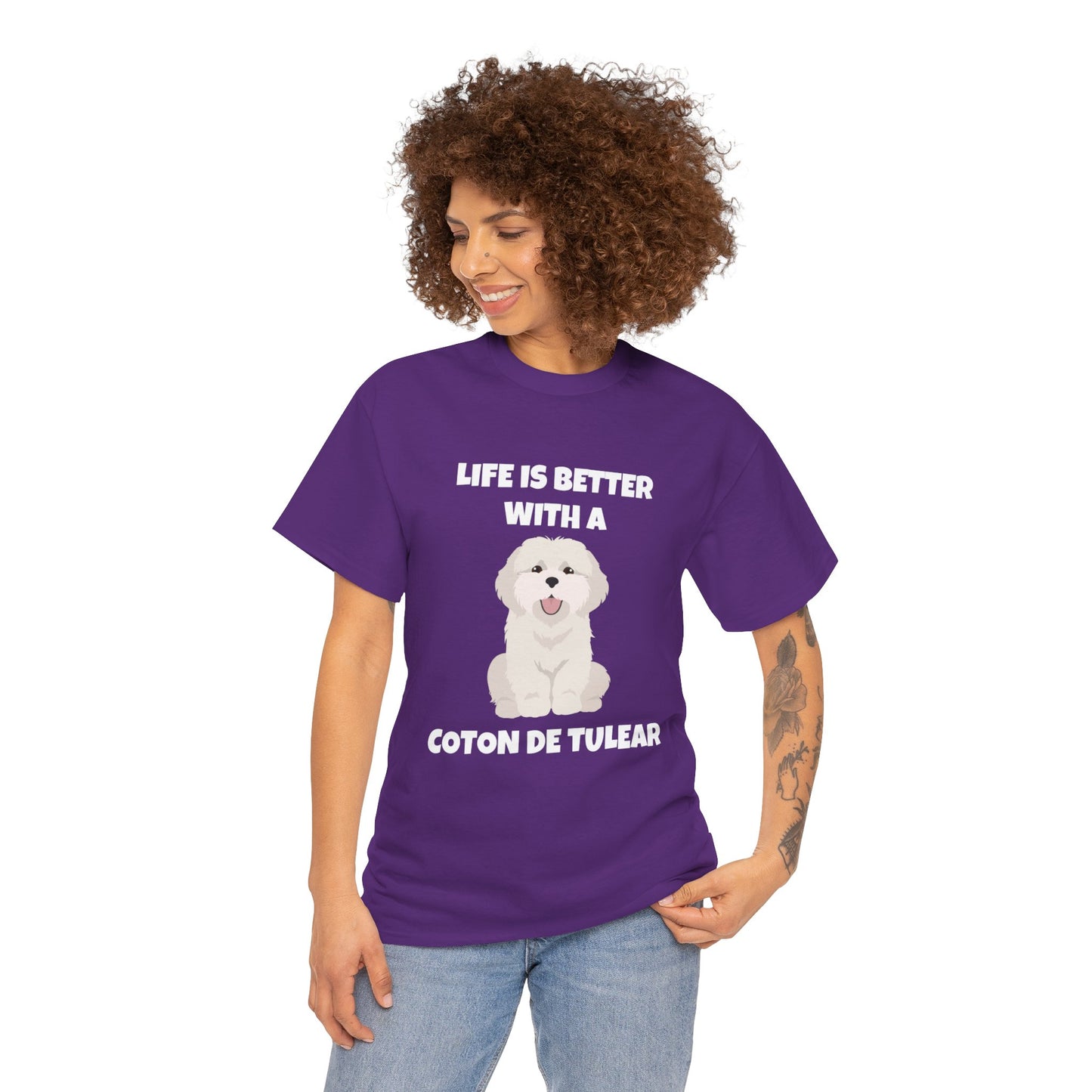 Coton de Tulear Dog, Life is Better with a Coton de Tulear, Dark Unisex Heavy Cotton Tee