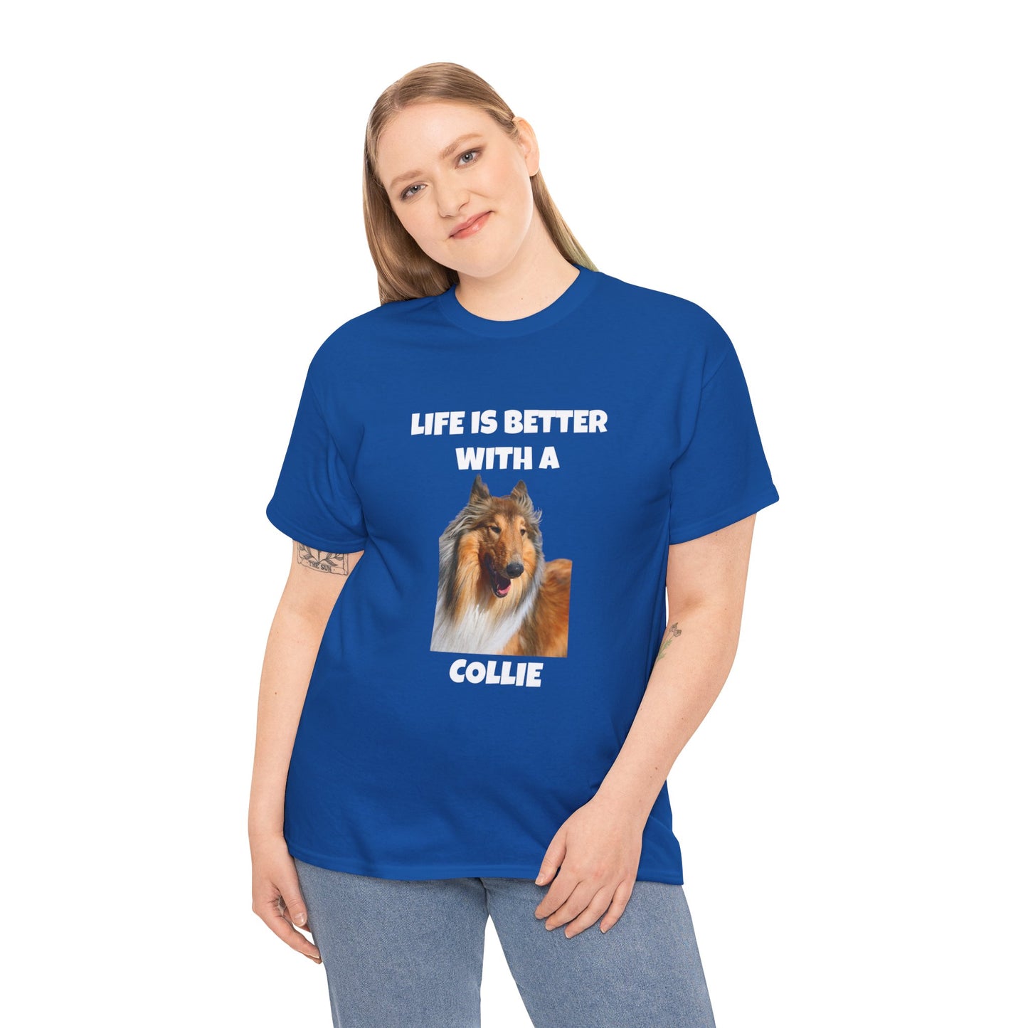 Collie Dog, Life is Better with a Collie, Dark Unisex Heavy Cotton Tee