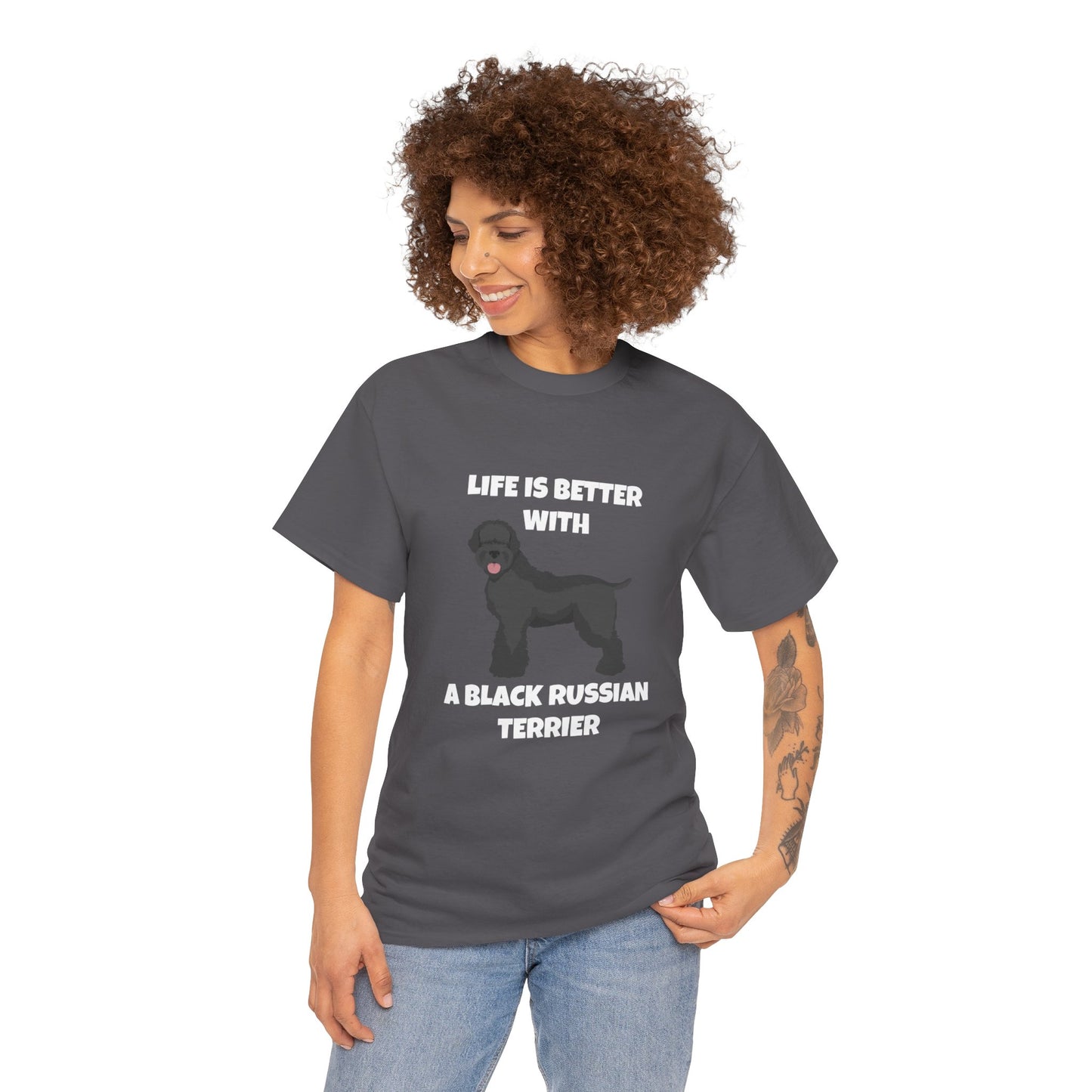 Black Russian Terrier, Black Russian Terrier Dog, Life is Better with a Black Russian Terrier, Dark Unisex Heavy Cotton Tee