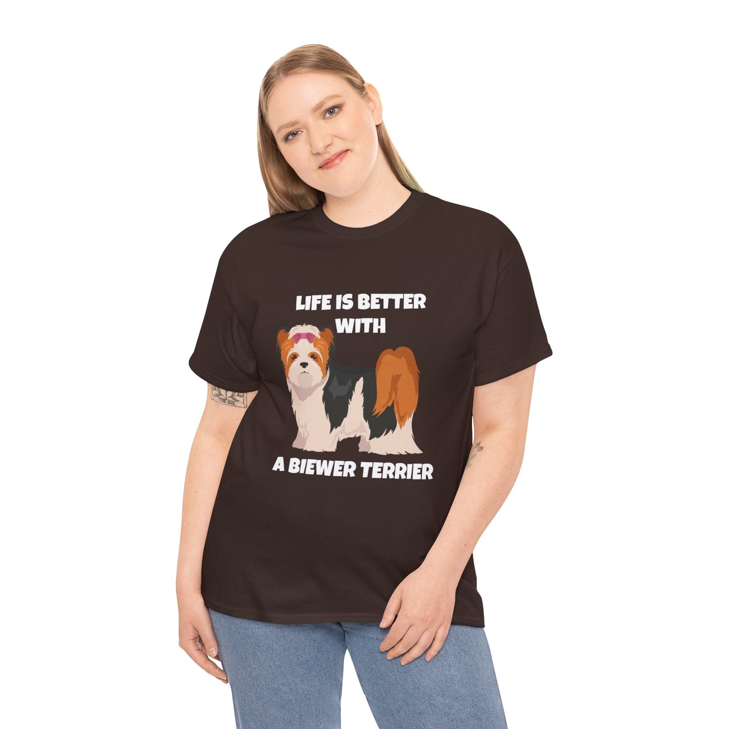 Biewer Terrier, Biewer Terrier Dog, Life is Better with a Biewer Terrier, Dark Unisex Heavy Cotton Tee