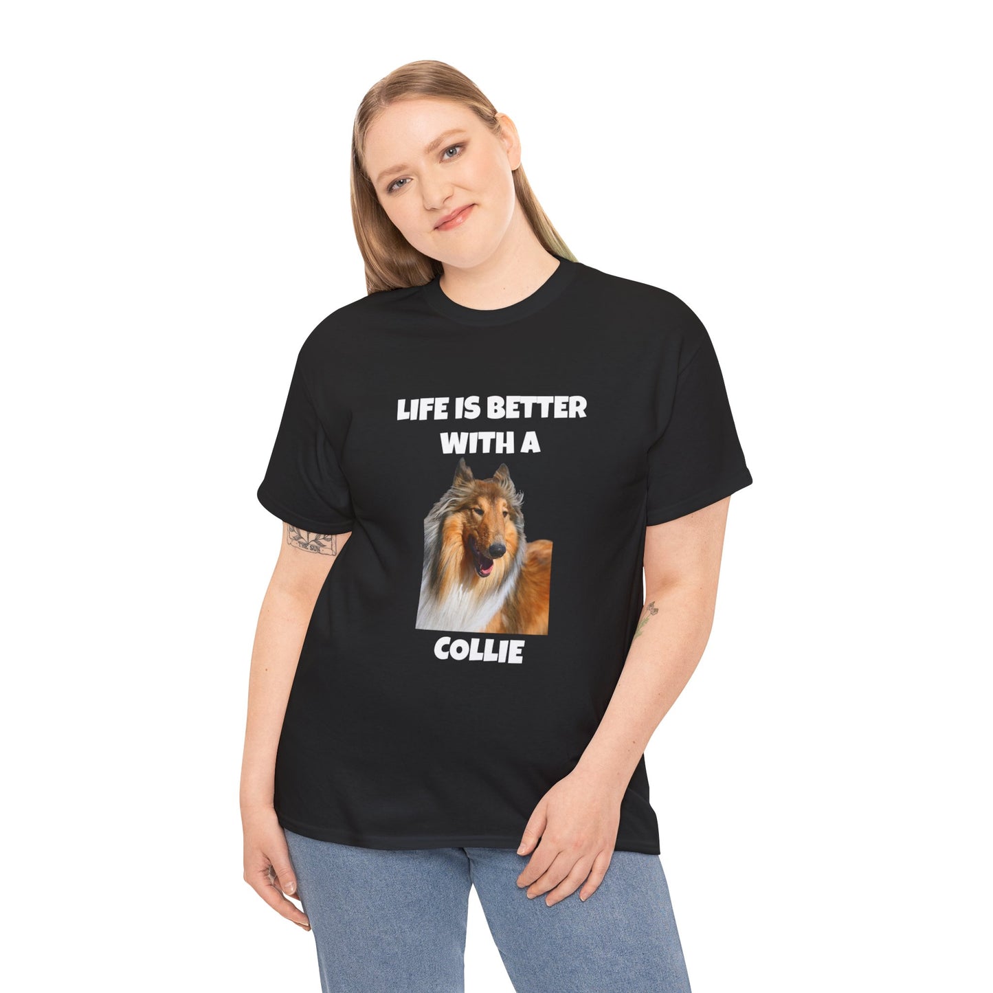 Collie Dog, Life is Better with a Collie, Dark Unisex Heavy Cotton Tee