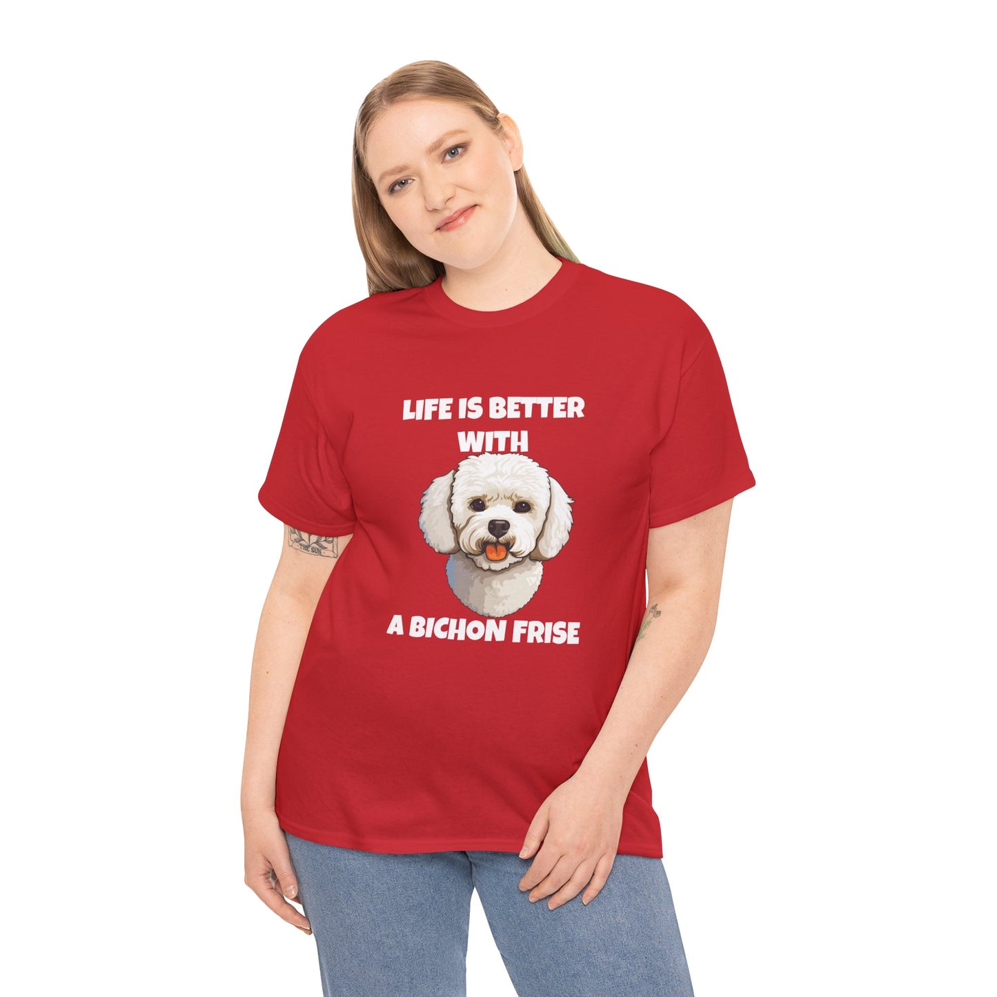 Bichon, Bichon Frise, Bichon Frise Dog, Life is Better with a Bichon Frise, Dark Unisex Heavy Cotton Tee