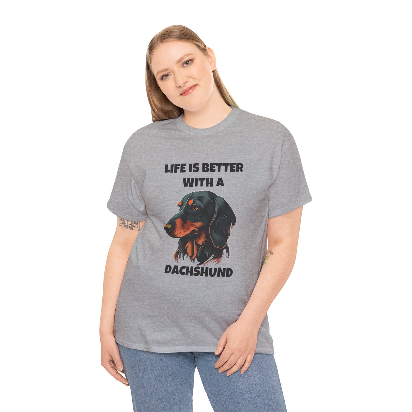 Dachshund Dog, Black Dachshund, Life is Better with a Dachshund, Unisex Heavy Cotton Tee