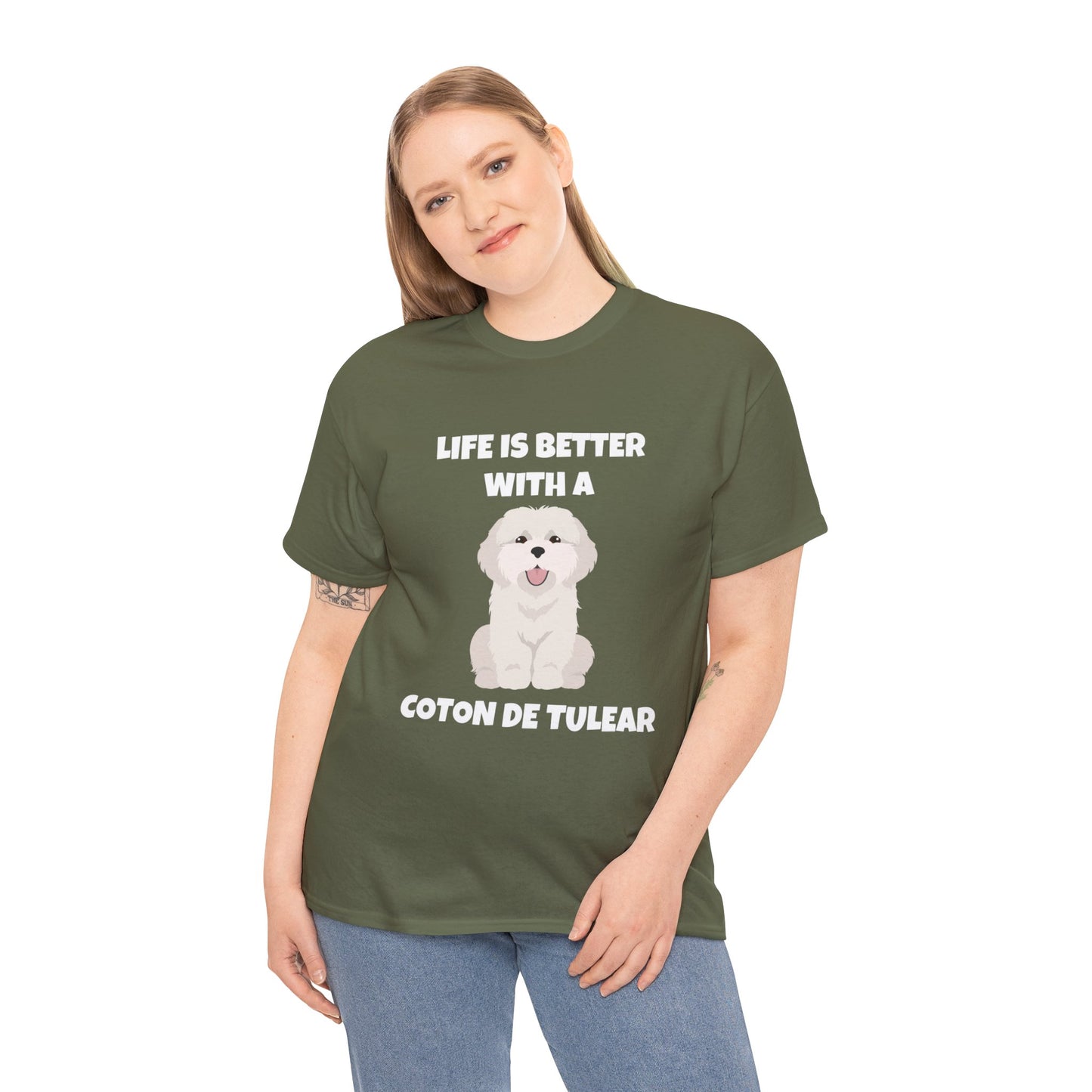 Coton de Tulear Dog, Life is Better with a Coton de Tulear, Dark Unisex Heavy Cotton Tee