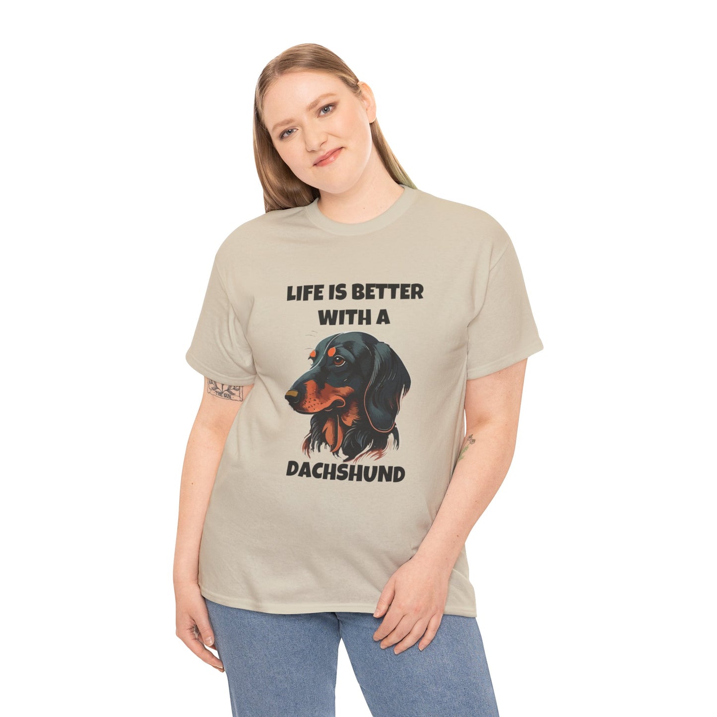 Dachshund Dog, Black Dachshund, Life is Better with a Dachshund, Unisex Heavy Cotton Tee