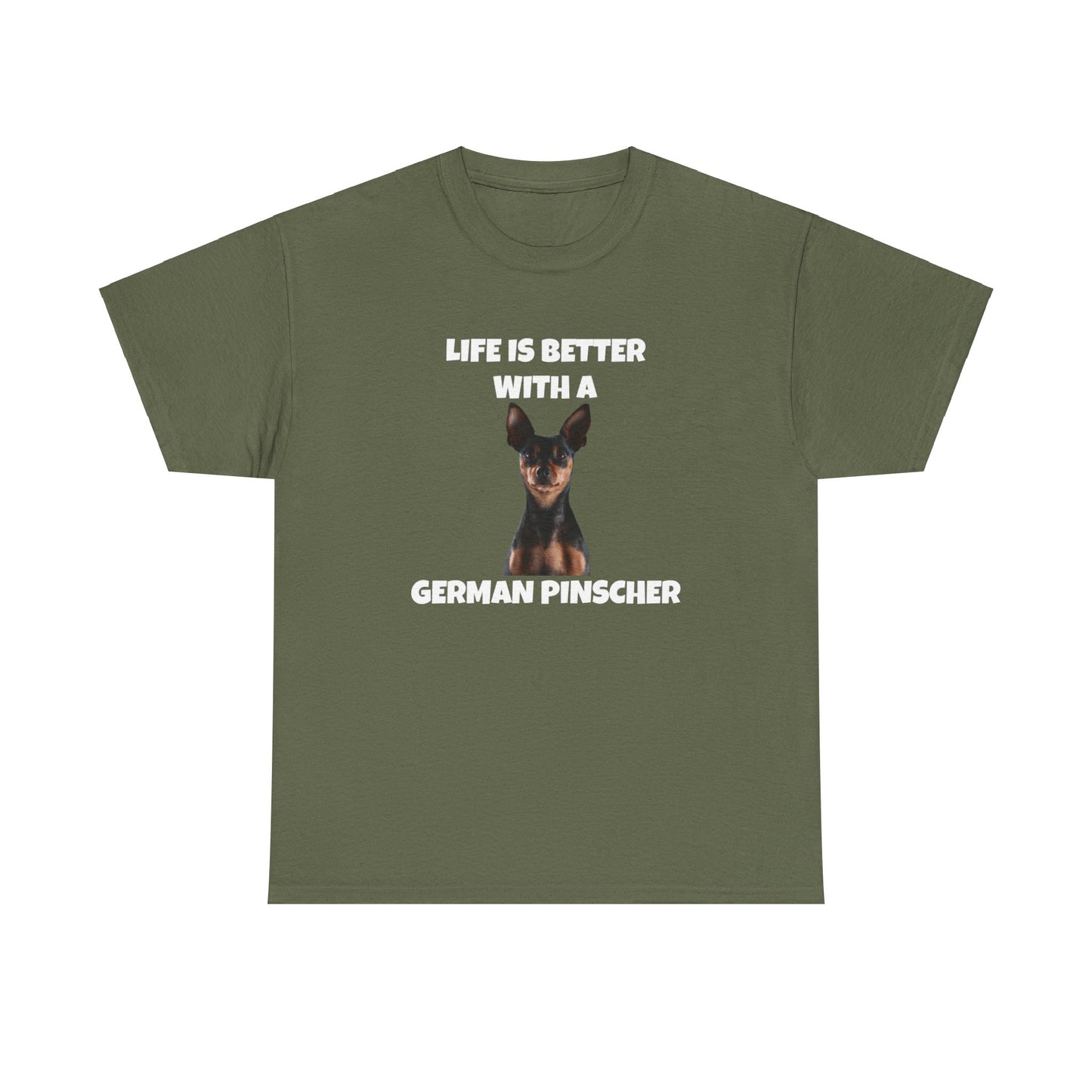 German Pinscher, German Pinscher Dog, Life is Better with a German Pinscher, Dark Unisex Heavy Cotton Tee