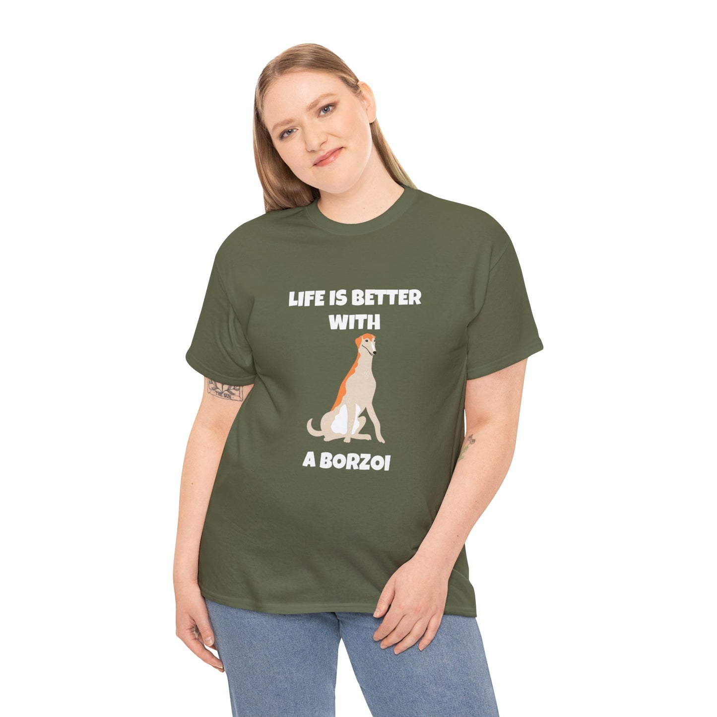 Borzoi, Borzoi Dog, Life is Better with a Borzoi, Dark Unisex Heavy Cotton Tee