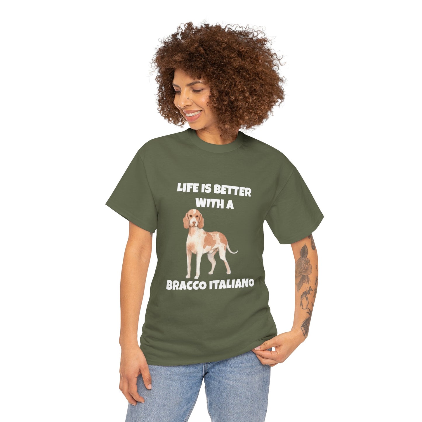 Bracco Italiano, Bracco Italiano Dog, Life is Better with a Bracco Italiano, Dark Unisex Heavy Cotton Tee