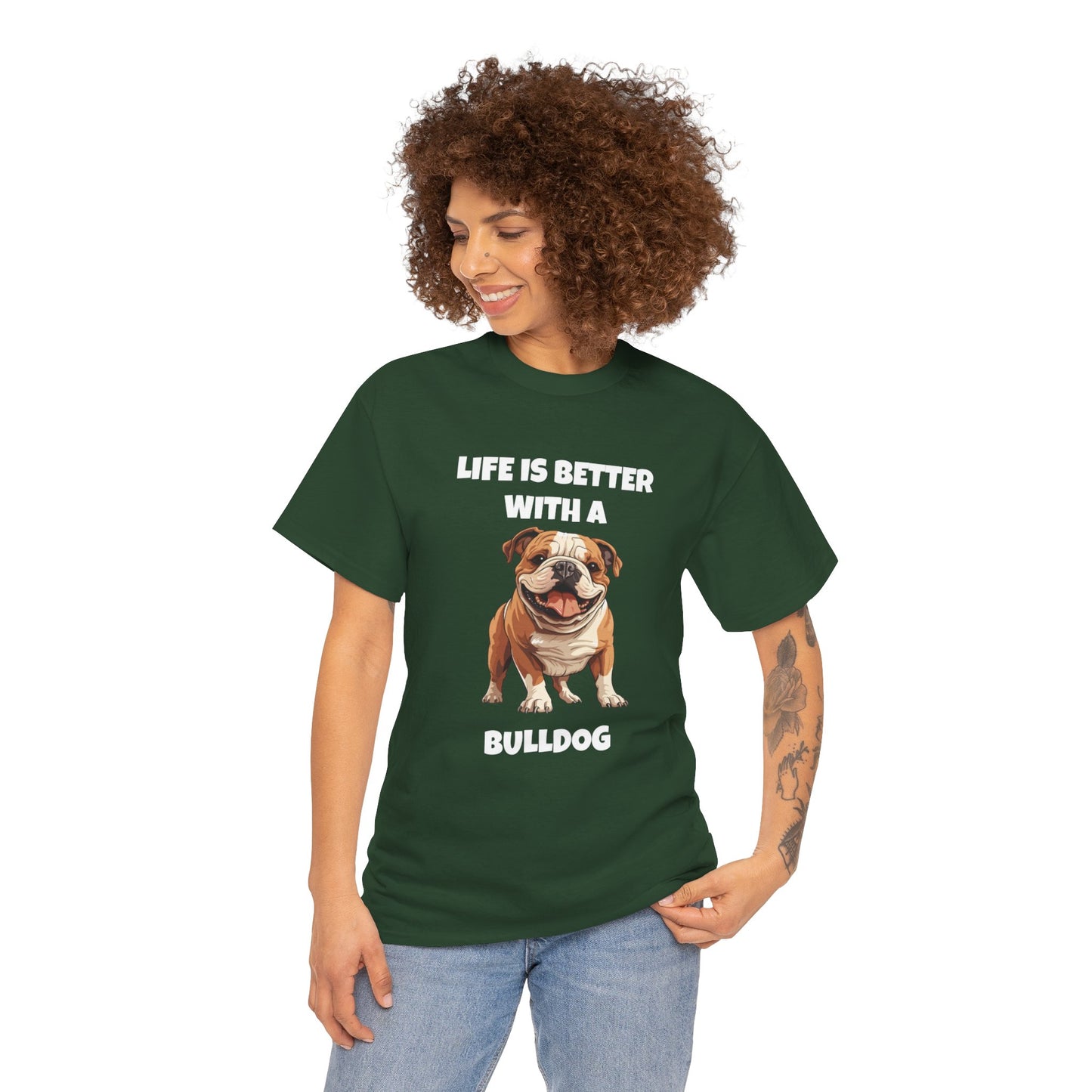 BullDog, Bull Dog, Life is Better with a Bulldog, Dark Unisex Heavy Cotton Tee