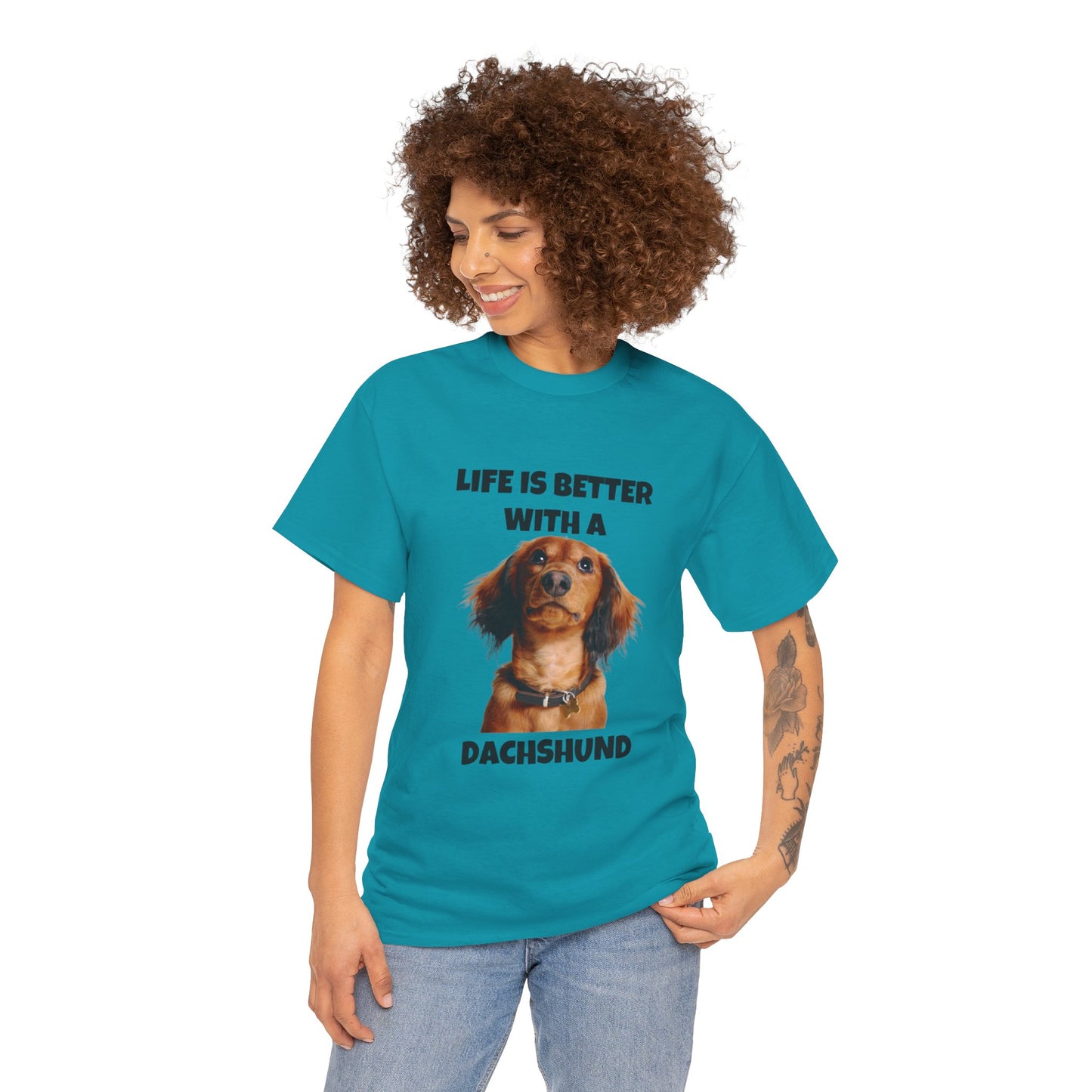 Dachshund Dog, Red Dachshund, Life is Better with a Dachshund, Unisex Heavy Cotton Tee
