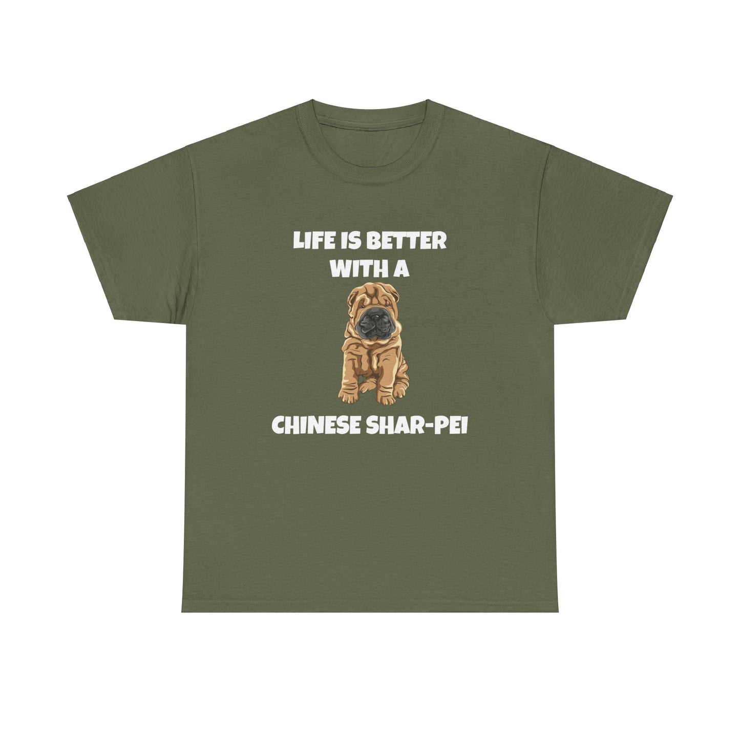 Chinese Shar-Pei, Shar-Pei, Chinese Shar-pei Dog, Life is Better with a Chinese Shar-Pei, Dark Unisex Heavy Cotton Tee