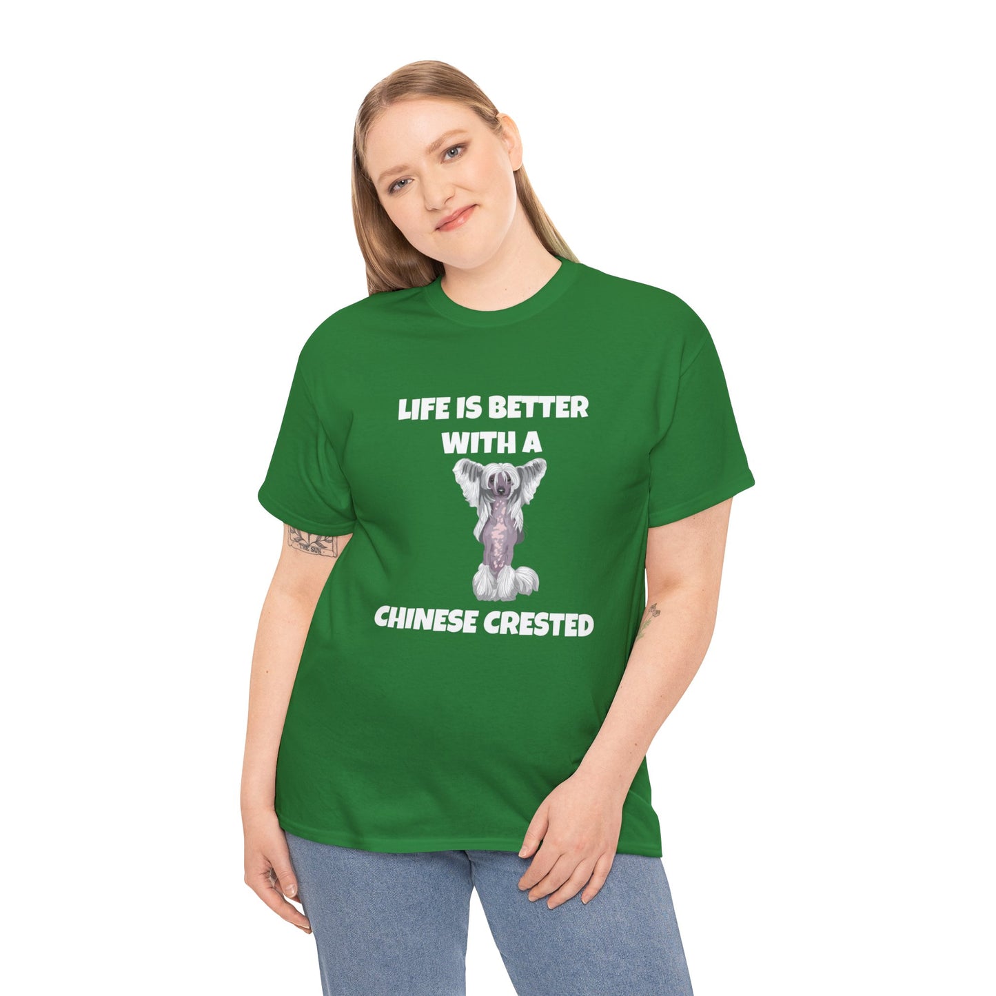 Chinese Crested Dog, Life is Better with a Chinese Crested, Dark Unisex Heavy Cotton Tee