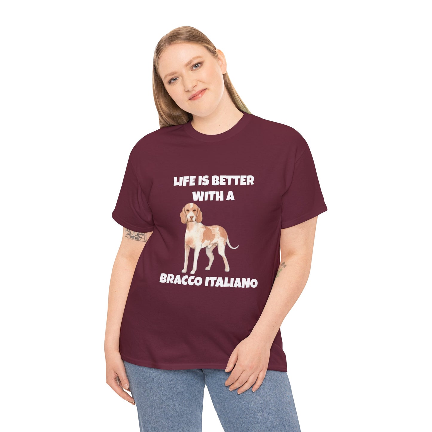 Bracco Italiano, Bracco Italiano Dog, Life is Better with a Bracco Italiano, Dark Unisex Heavy Cotton Tee