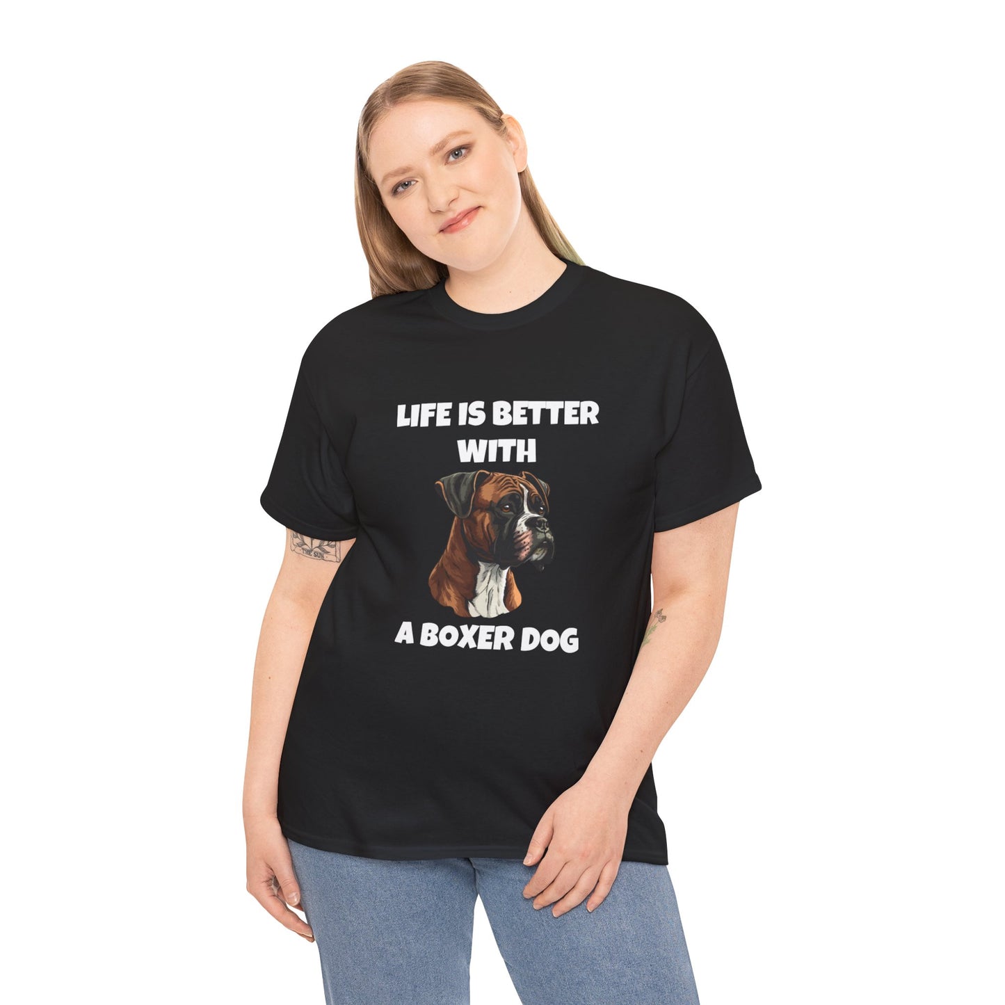 Boxer, Boxer Dog, Life is Better with a Boxer Dog, Dark Unisex Heavy Cotton Tee