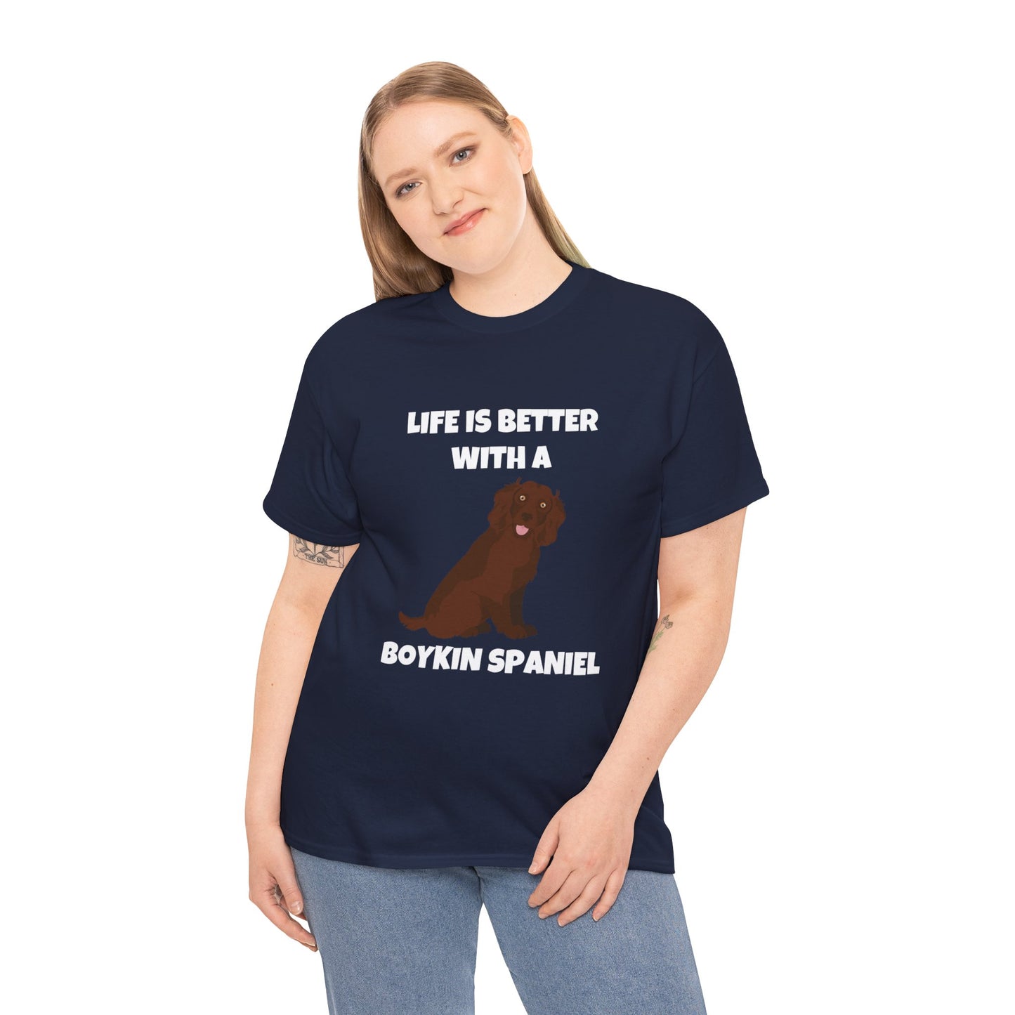 Boykin Spaniel, Boykin Spaniel Dog, Life is Better with a Boykin Spaniel, Dark Unisex Heavy Cotton Tee