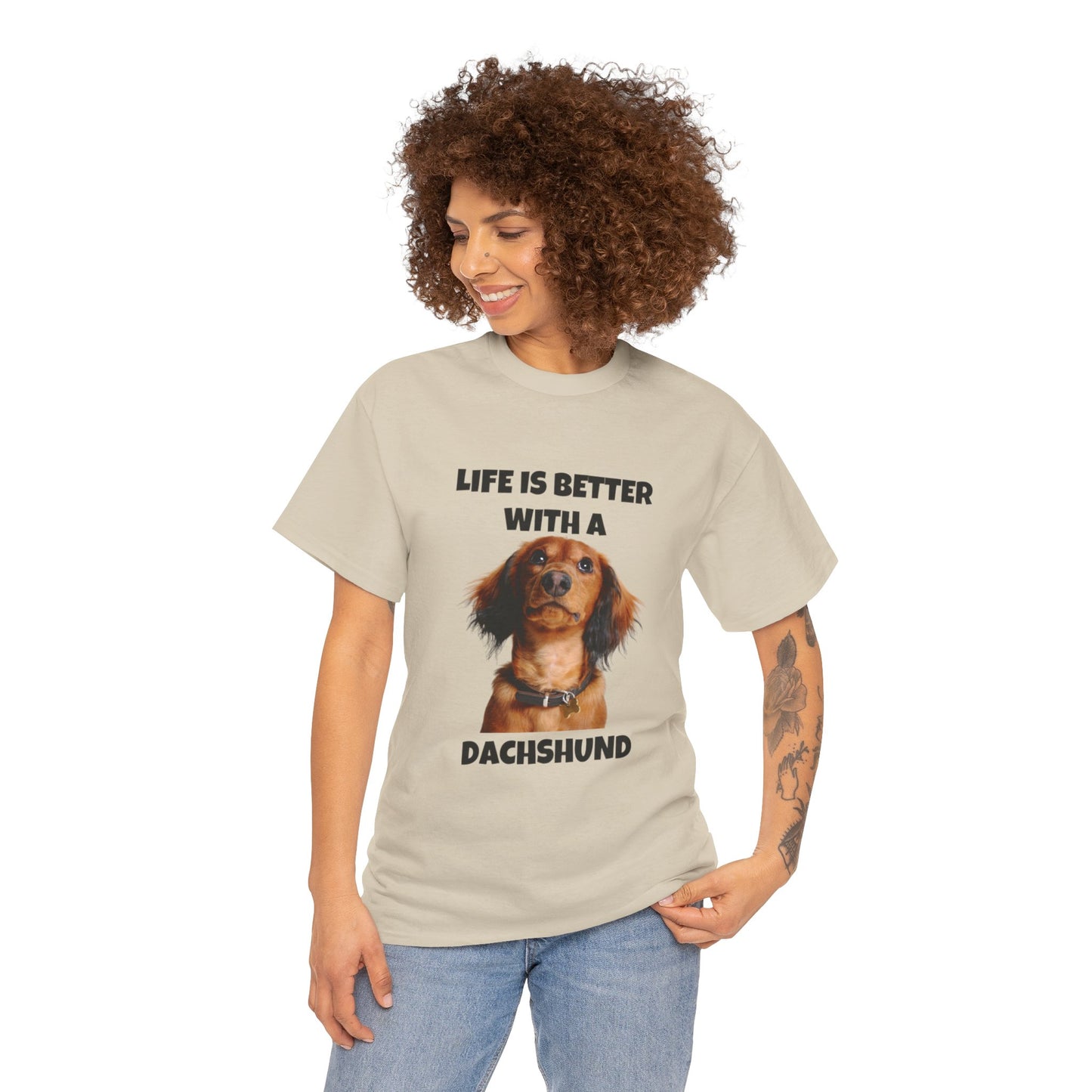 Dachshund Dog, Red Dachshund, Life is Better with a Dachshund, Unisex Heavy Cotton Tee