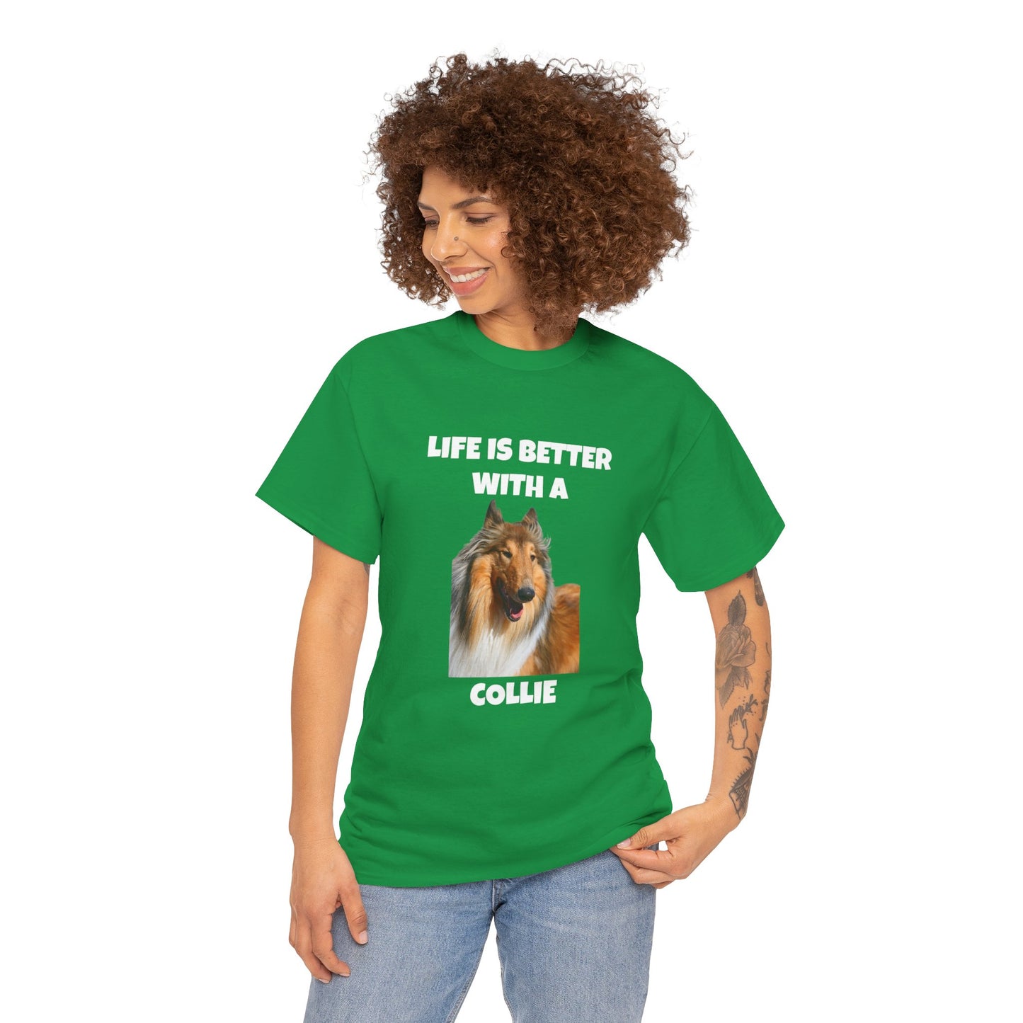 Collie Dog, Life is Better with a Collie, Dark Unisex Heavy Cotton Tee