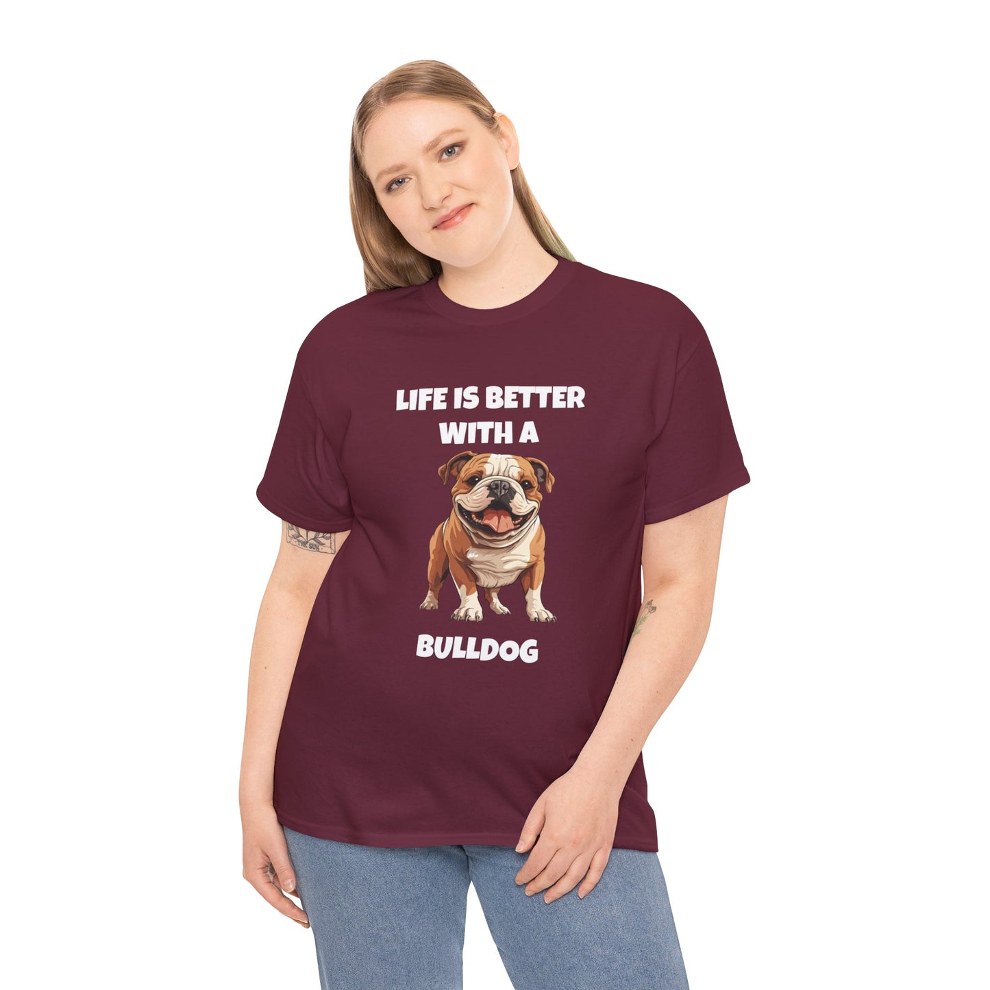 BullDog, Bull Dog, Life is Better with a Bulldog, Dark Unisex Heavy Cotton Tee