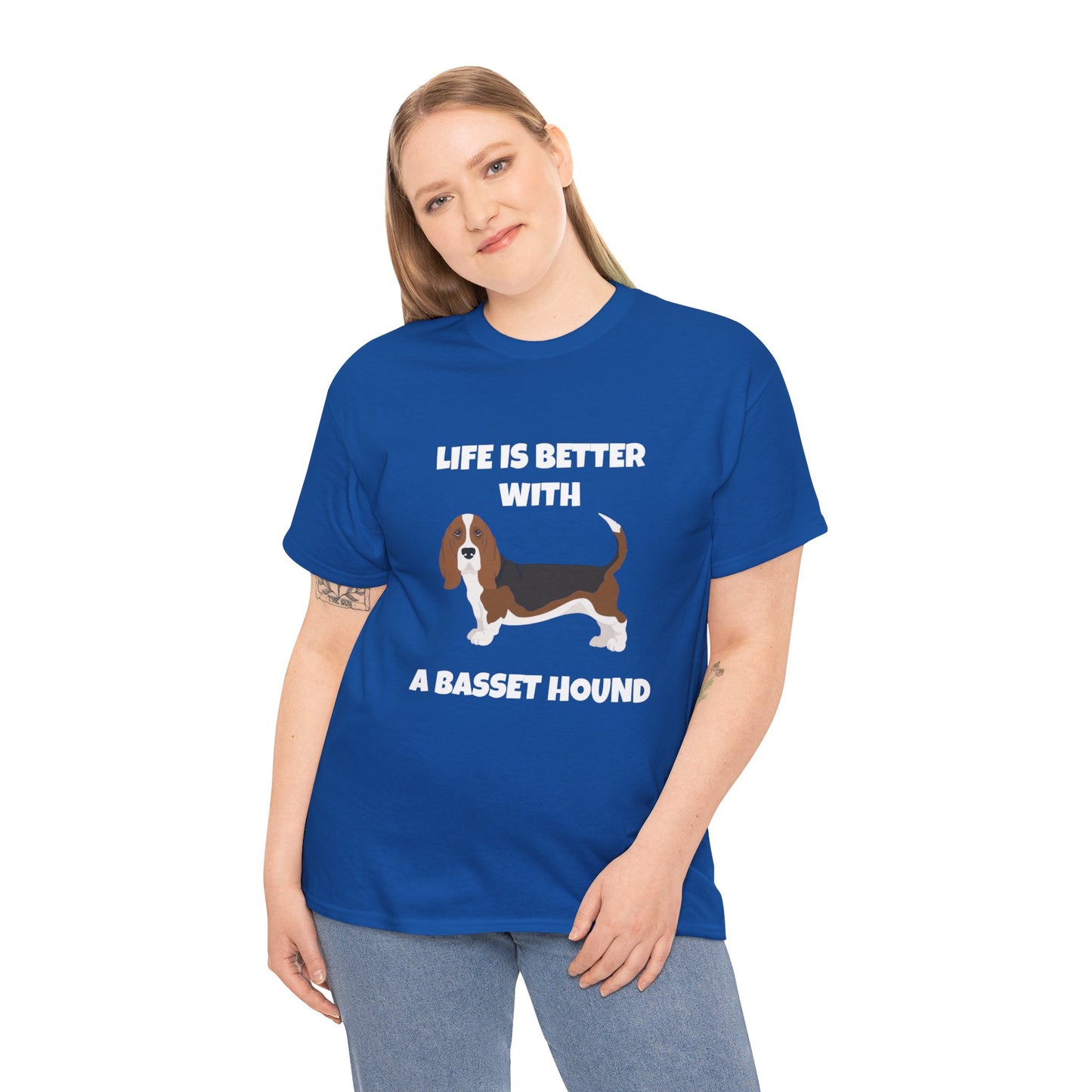 Basset, Basset Hound, Basset Dog, Life is Better With A Basset Hound, Dark Unisex Heavy Cotton Tee