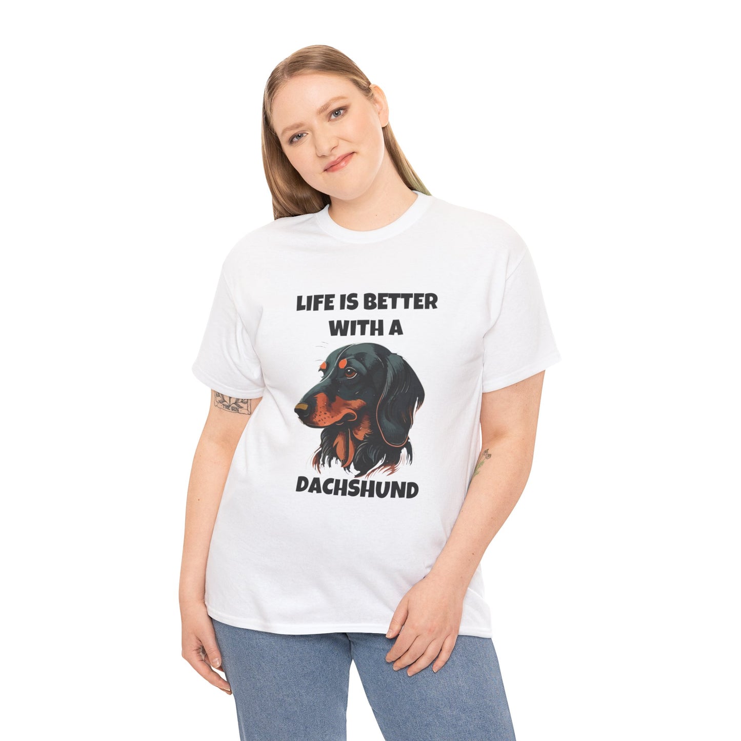 Dachshund Dog, Black Dachshund, Life is Better with a Dachshund, Unisex Heavy Cotton Tee