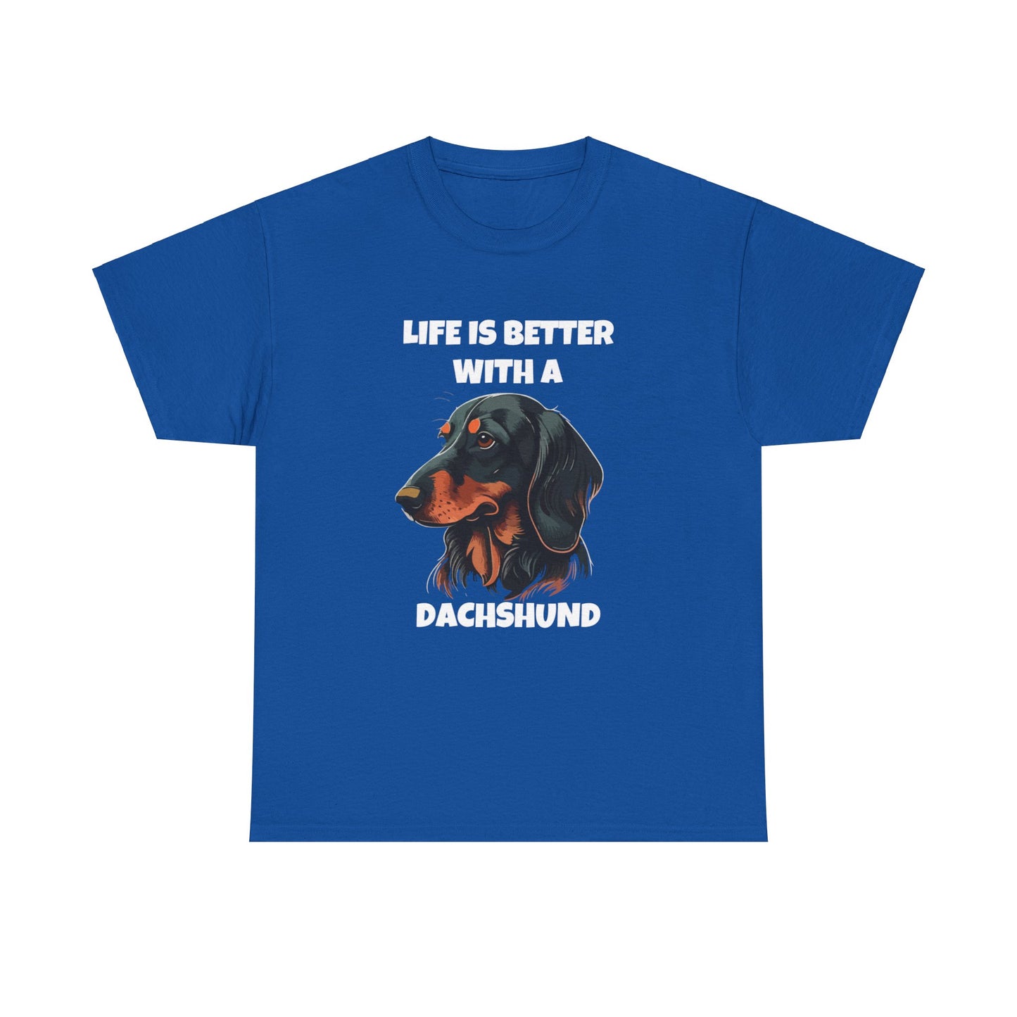 Dachshund Dog, Black Dachshund, Life is Better with a Dachshund, Dark Unisex Heavy Cotton Tee