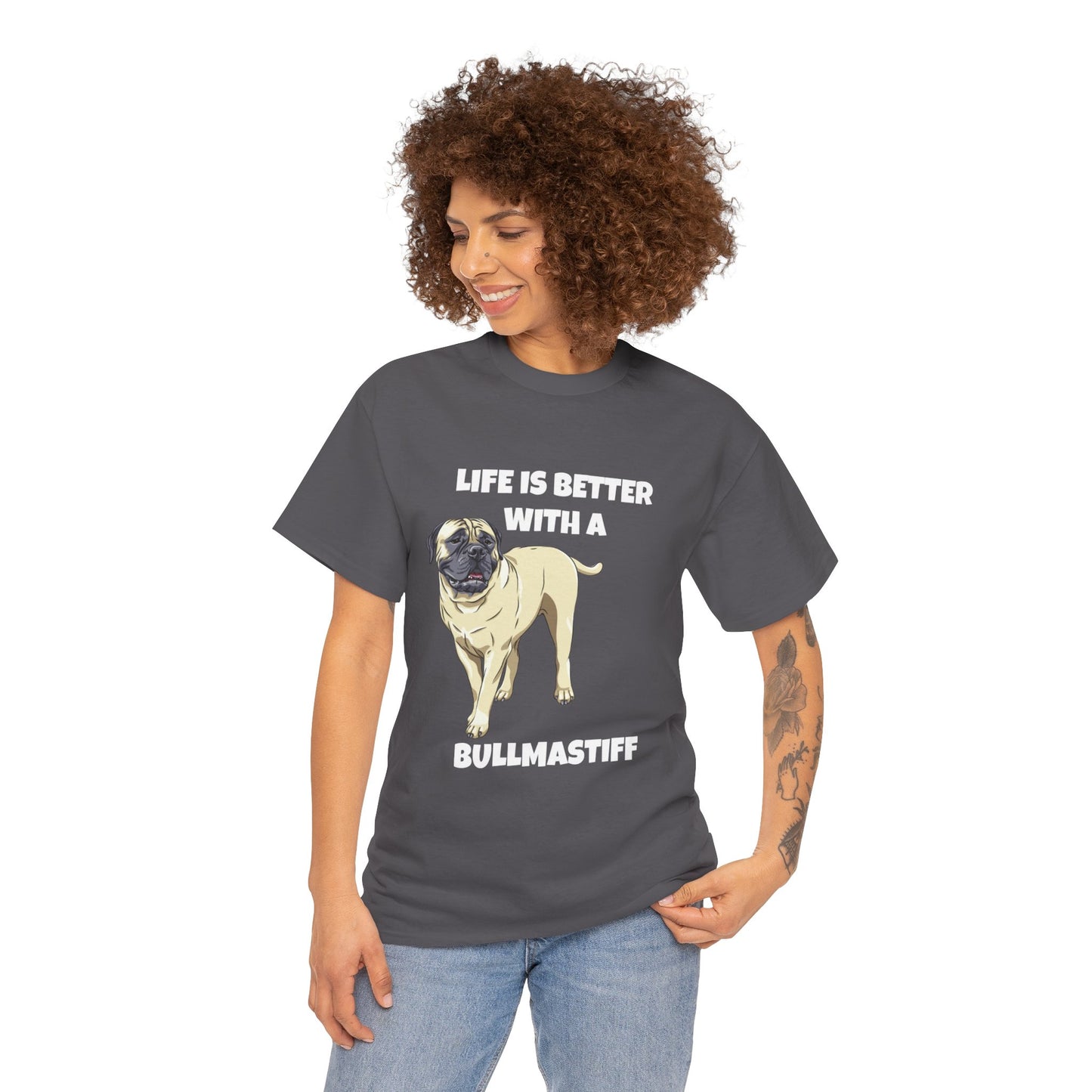 Bullmastiff, Bullmastiff Dog, Mastiff, Life is Better with a Bullmastiff, Dark Unisex Heavy Cotton Tee