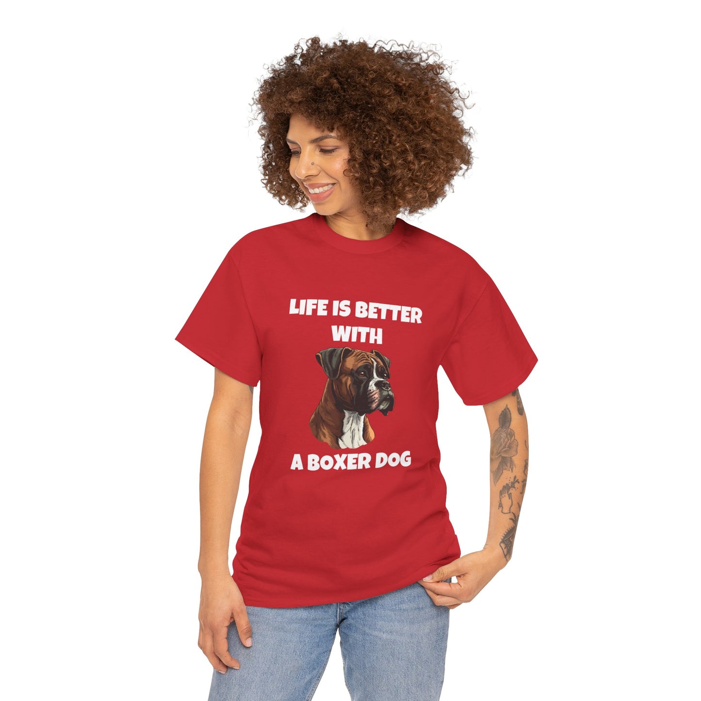 Boxer, Boxer Dog, Life is Better with a Boxer Dog, Dark Unisex Heavy Cotton Tee