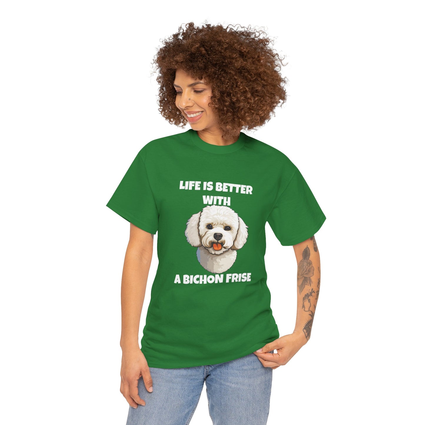 Bichon, Bichon Frise, Bichon Frise Dog, Life is Better with a Bichon Frise, Dark Unisex Heavy Cotton Tee