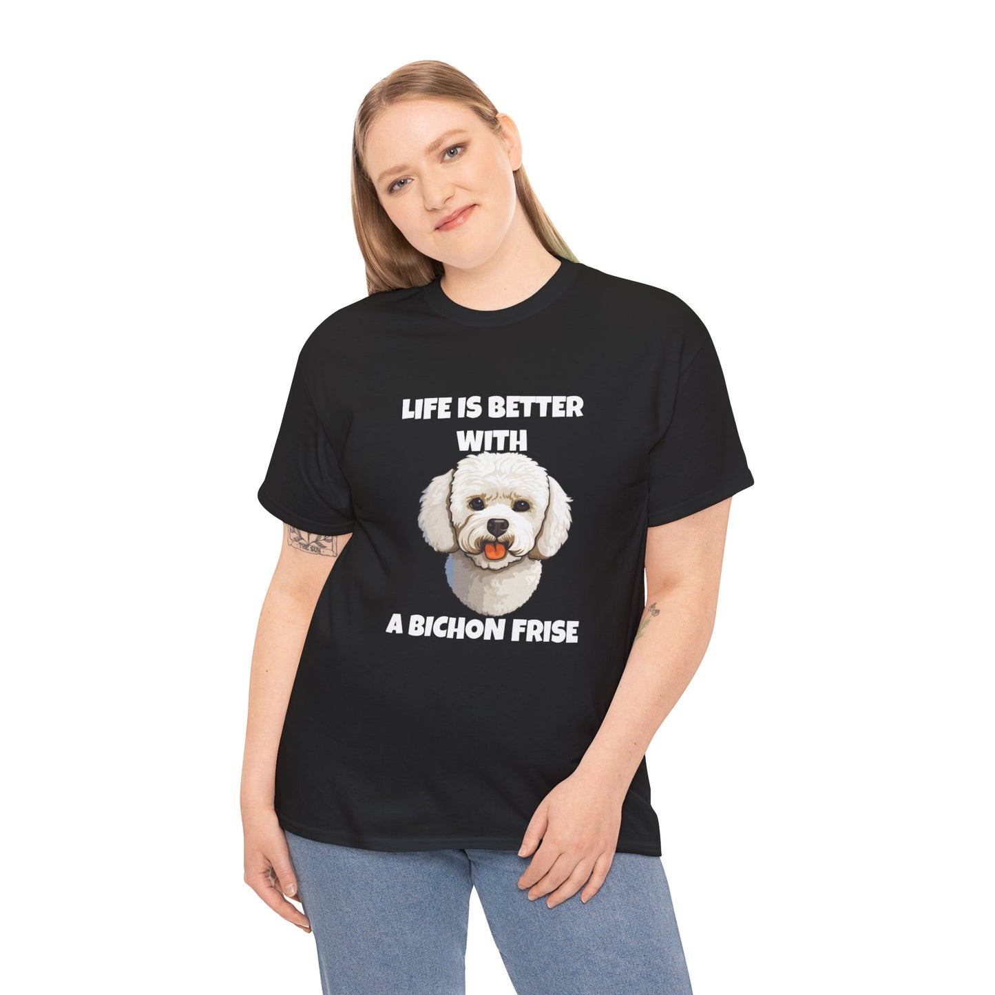 Bichon, Bichon Frise, Bichon Frise Dog, Life is Better with a Bichon Frise, Dark Unisex Heavy Cotton Tee