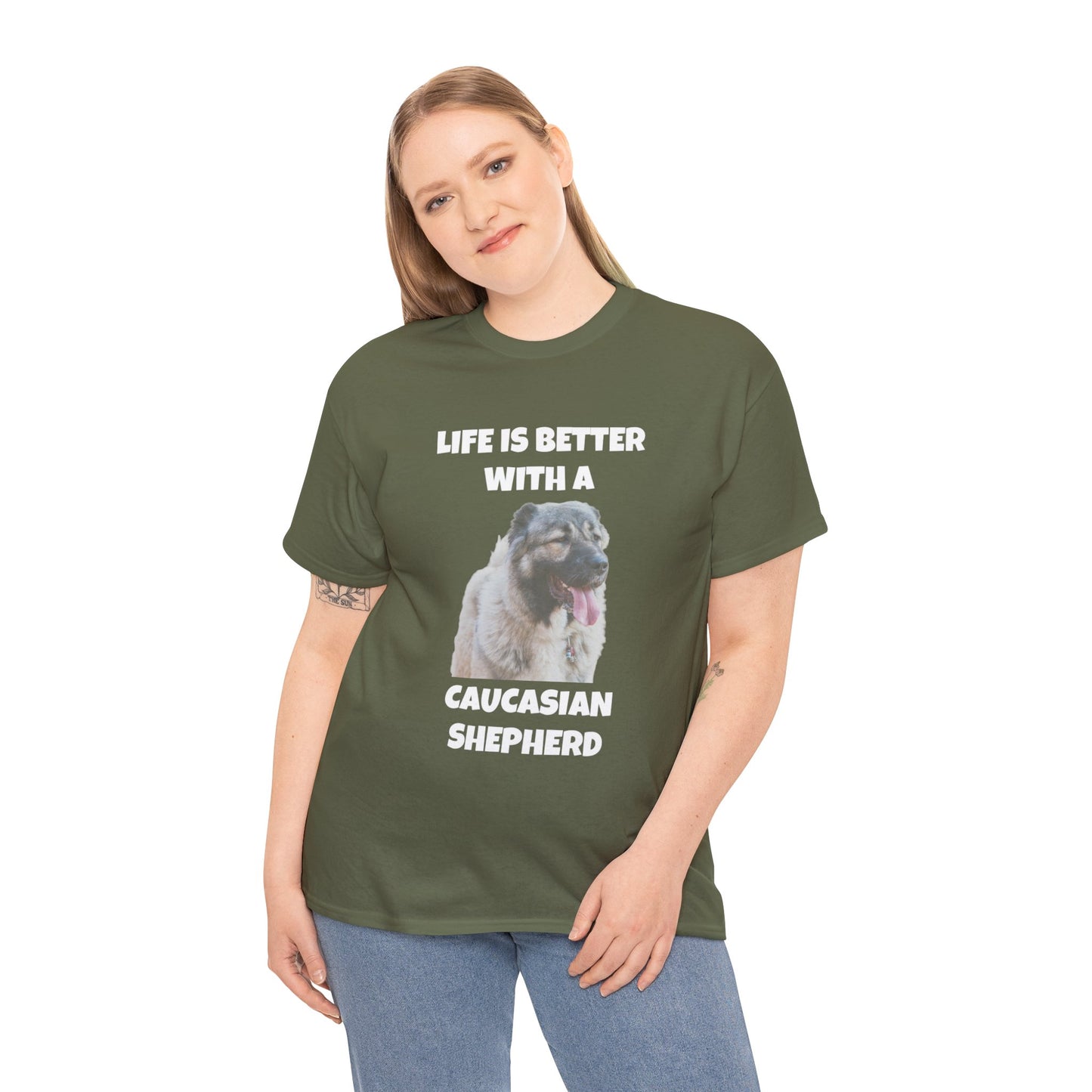 Caucasian Shepherd, Caucasian Shepherd Dog, Life is Better with a Caucasian Shepherd, Dark Unisex Heavy Cotton Tee