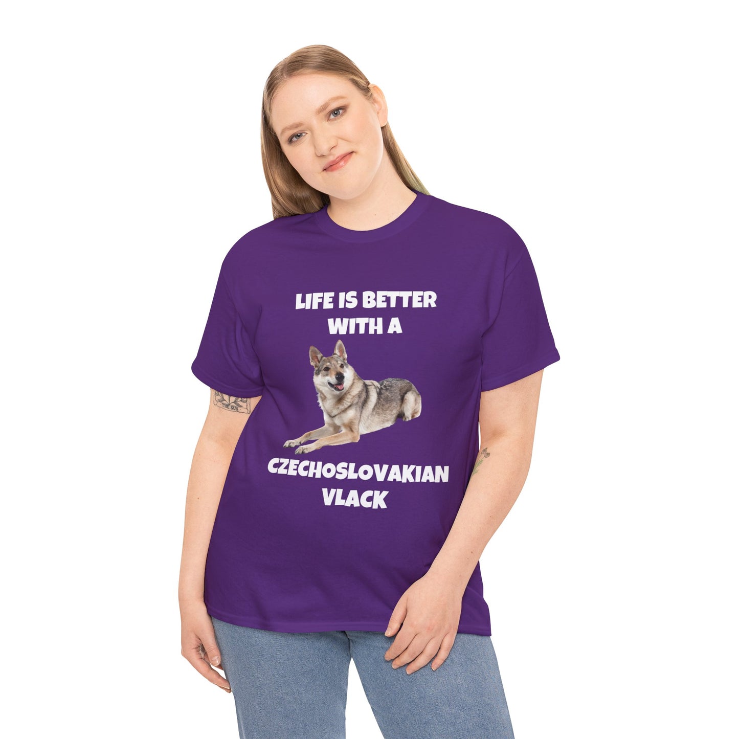 Czechoslovakian Vlack Dog, Life is Better with a Czechoslovakian Vlack, Dark Unisex Heavy Cotton Tee
