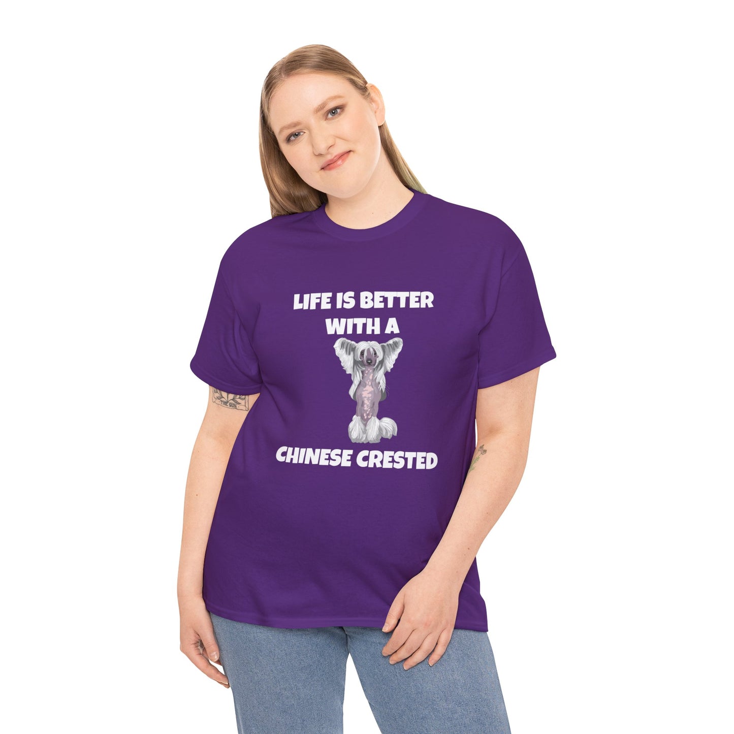 Chinese Crested Dog, Life is Better with a Chinese Crested, Dark Unisex Heavy Cotton Tee