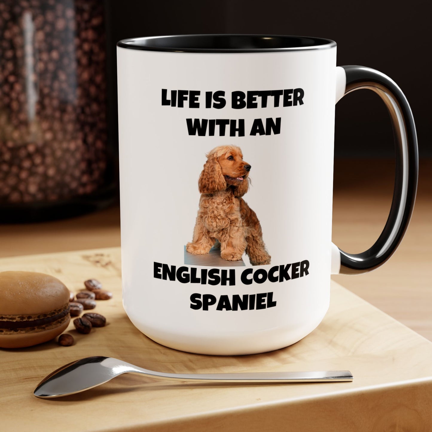 English Cocker Spaniel Dog, Life is Better with an English Cocker Spaniel, Two-Tone Coffee Mugs, 15oz