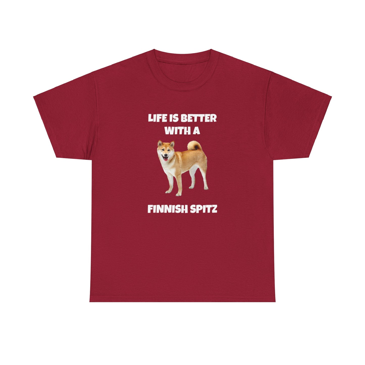 Finnish Spitz, Finnish Spitz Dog, Life is Better with a Finnish Spitz, Dark Unisex Heavy Cotton Tee