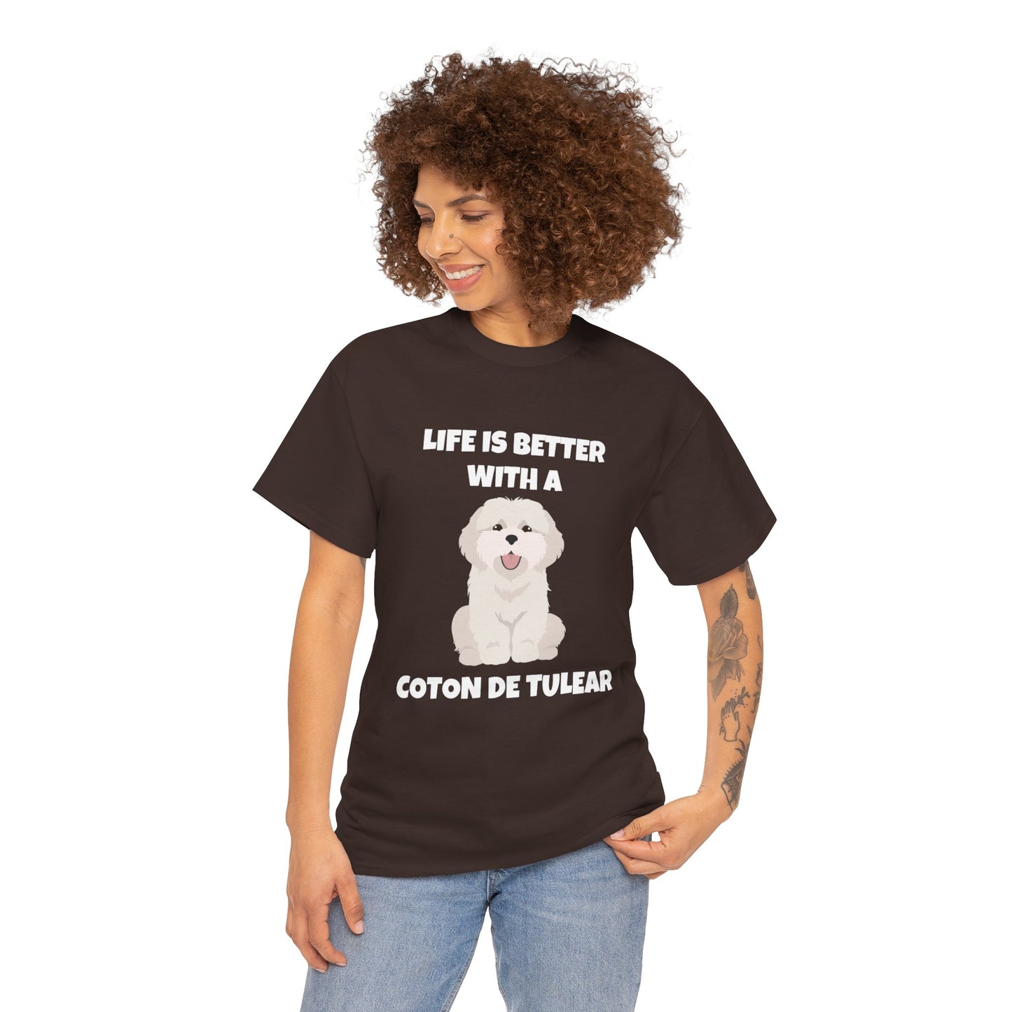 Coton de Tulear Dog, Life is Better with a Coton de Tulear, Dark Unisex Heavy Cotton Tee