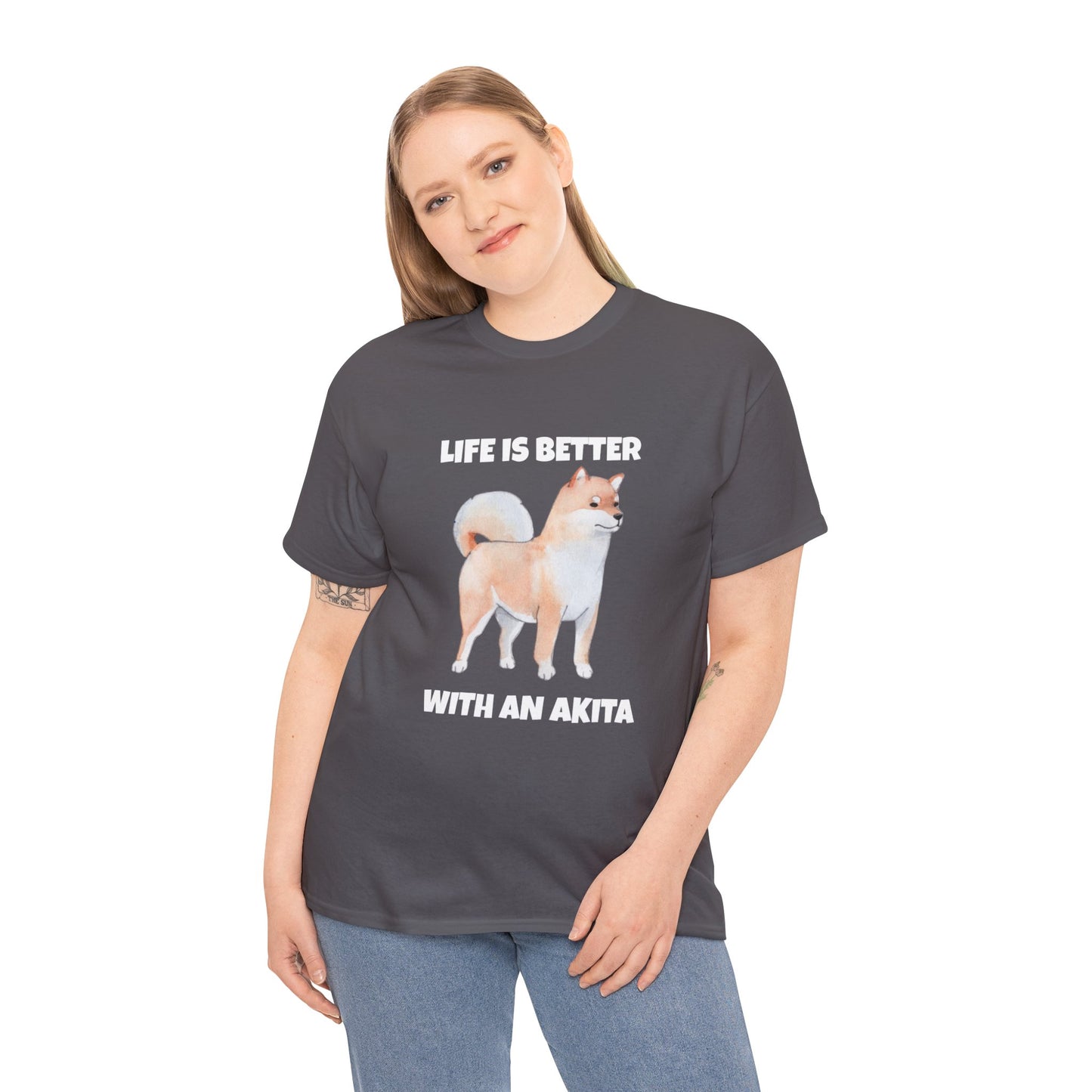 Akita, Akita Dog, Life is Better with an Akita, Dark Unisex Heavy Cotton Tee