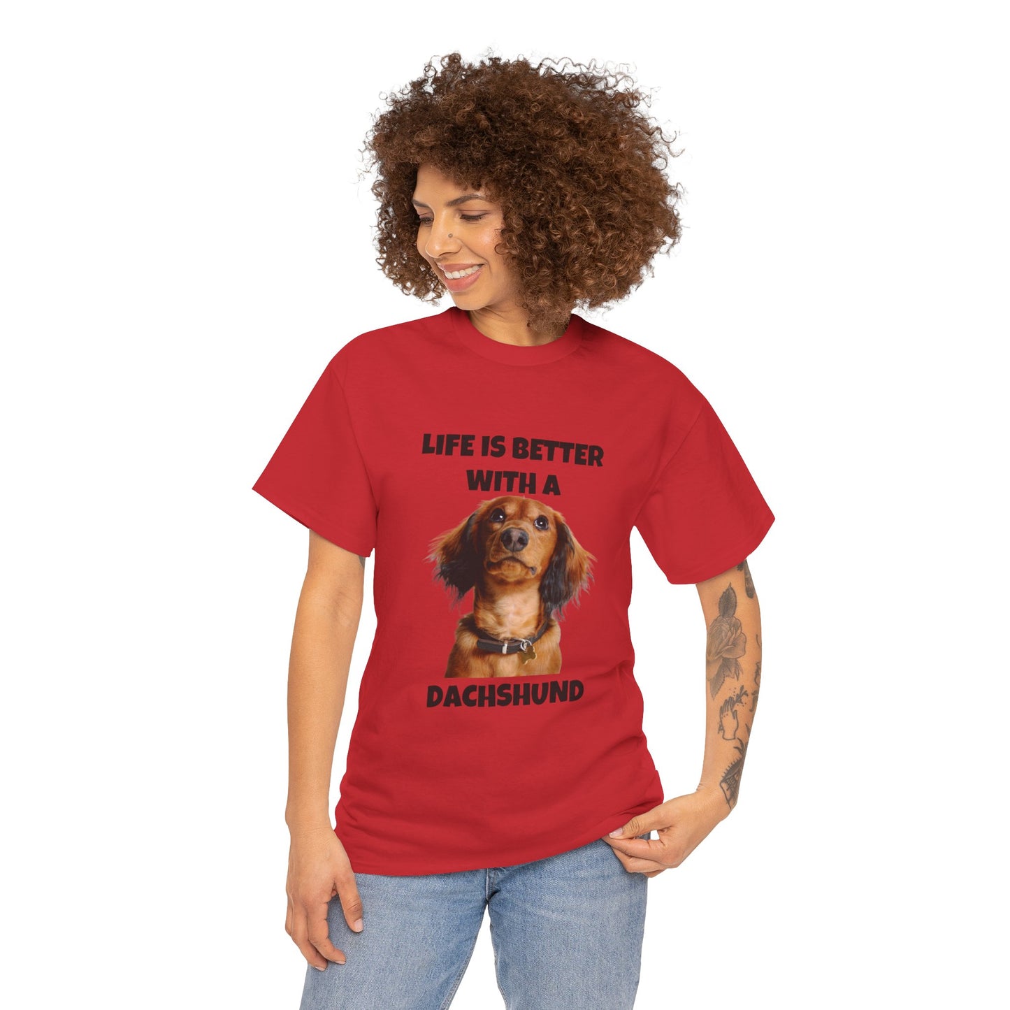 Dachshund Dog, Red Dachshund, Life is Better with a Dachshund, Unisex Heavy Cotton Tee