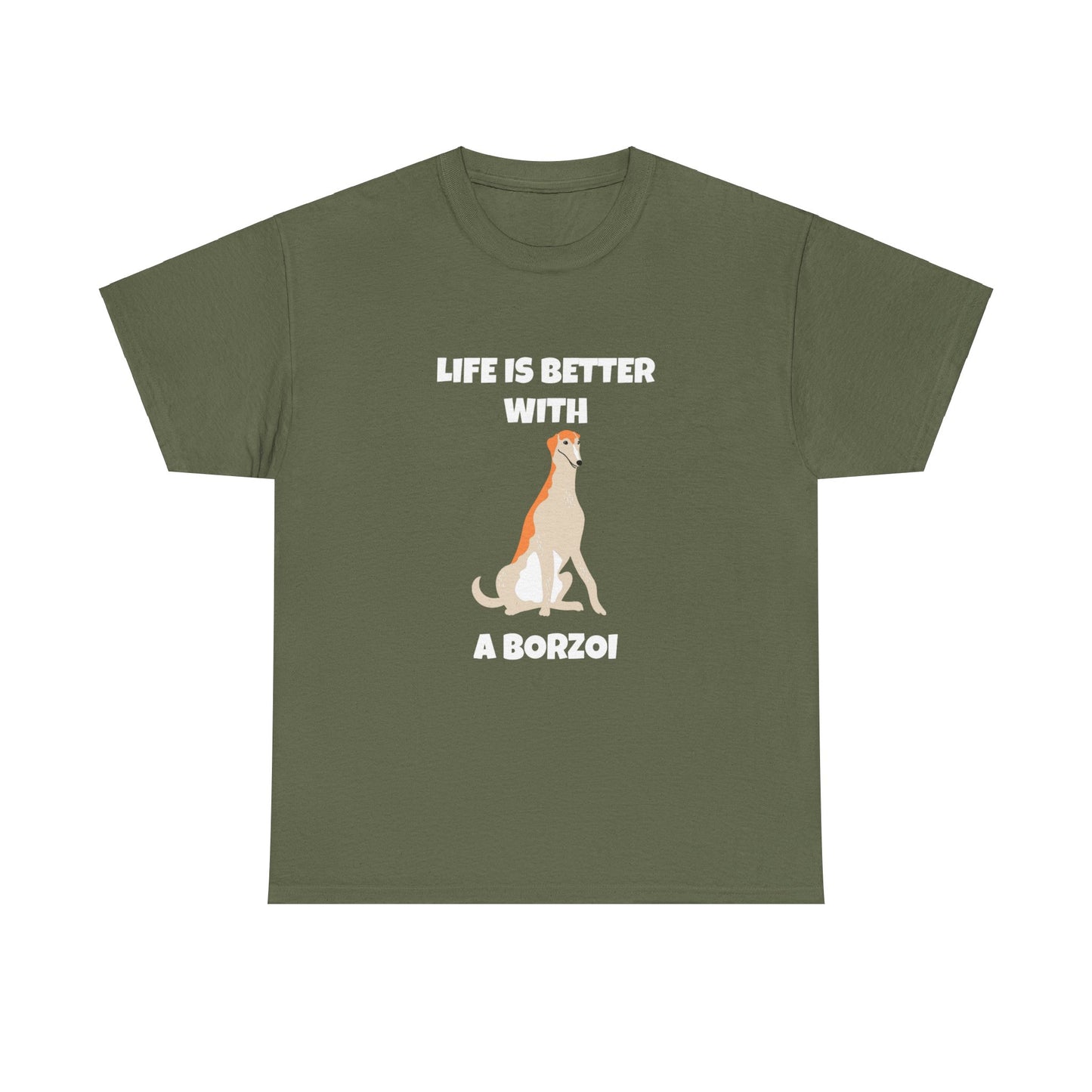 Borzoi, Borzoi Dog, Life is Better with a Borzoi, Dark Unisex Heavy Cotton Tee