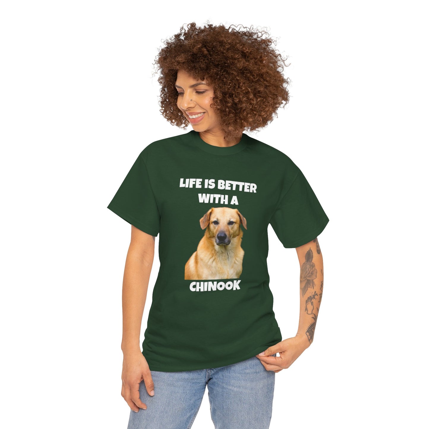 Chinook Dog, Life is Better with a Chinook, Dark Unisex Heavy Cotton Tee