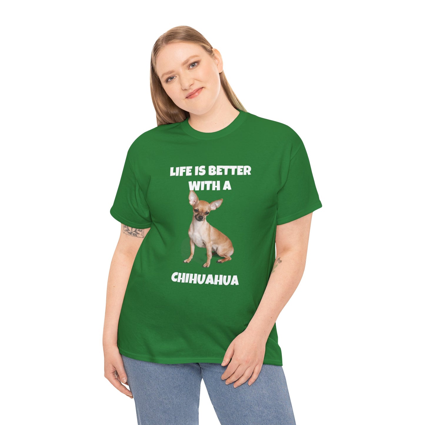 Chihuahua, Chihuahua Dog, Life is Better with a Chihuahua, Dark Unisex Heavy Cotton Tee