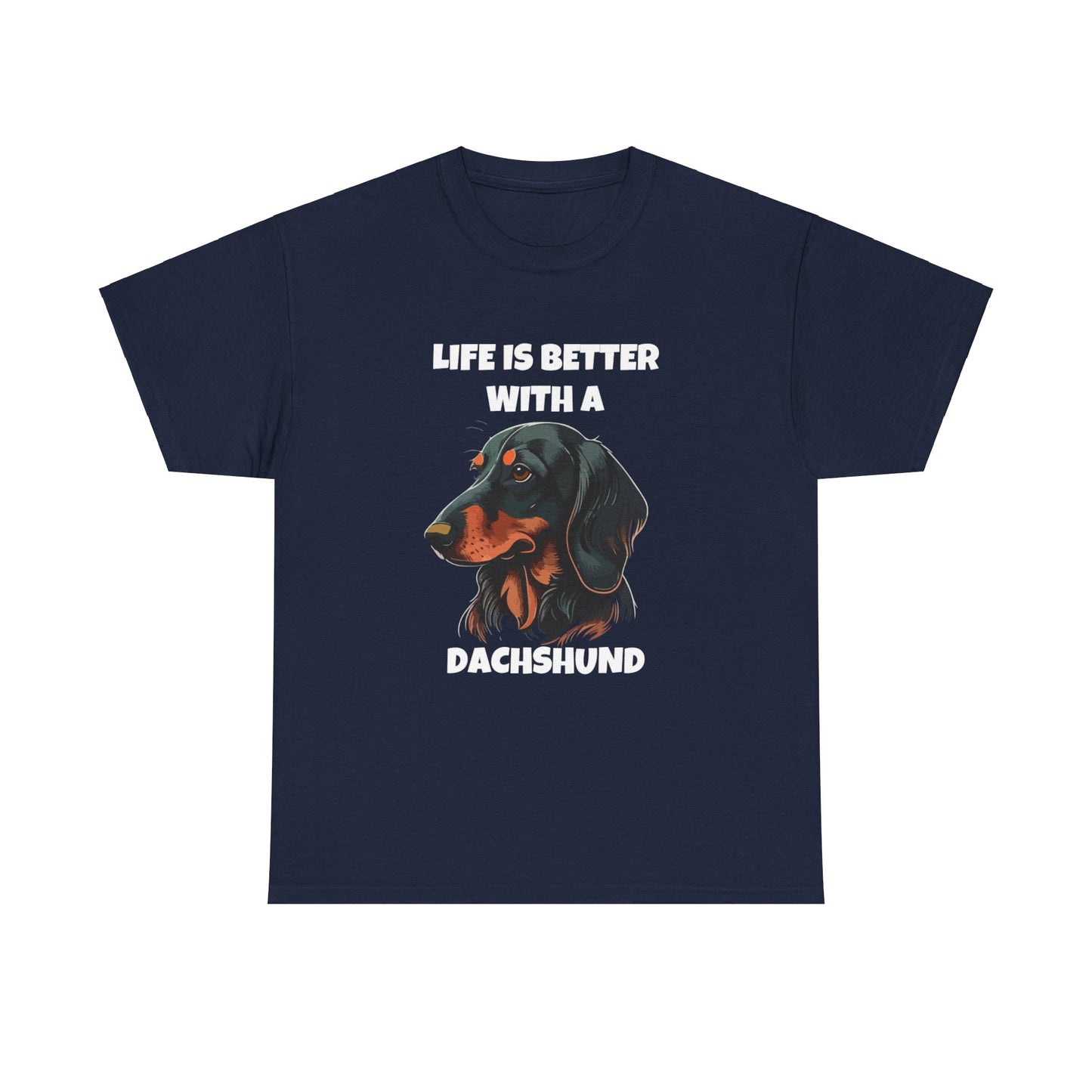 Dachshund Dog, Black Dachshund, Life is Better with a Dachshund, Dark Unisex Heavy Cotton Tee