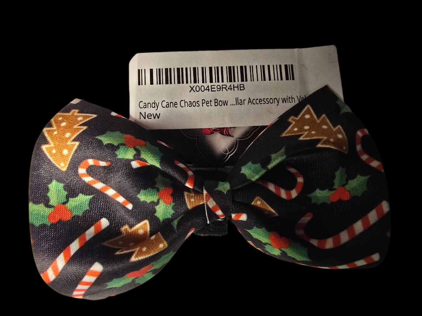 Dog or Cat Collar Christmas Bowtie - Candy Cane Chaos with Velcro attachment