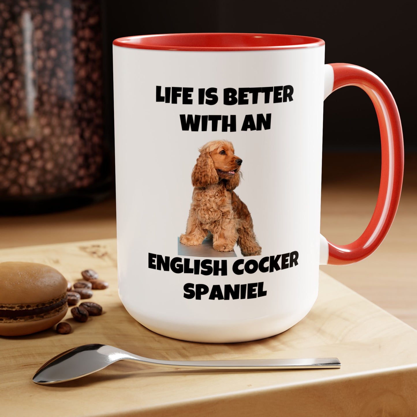 English Cocker Spaniel Dog, Life is Better with an English Cocker Spaniel, Two-Tone Coffee Mugs, 15oz