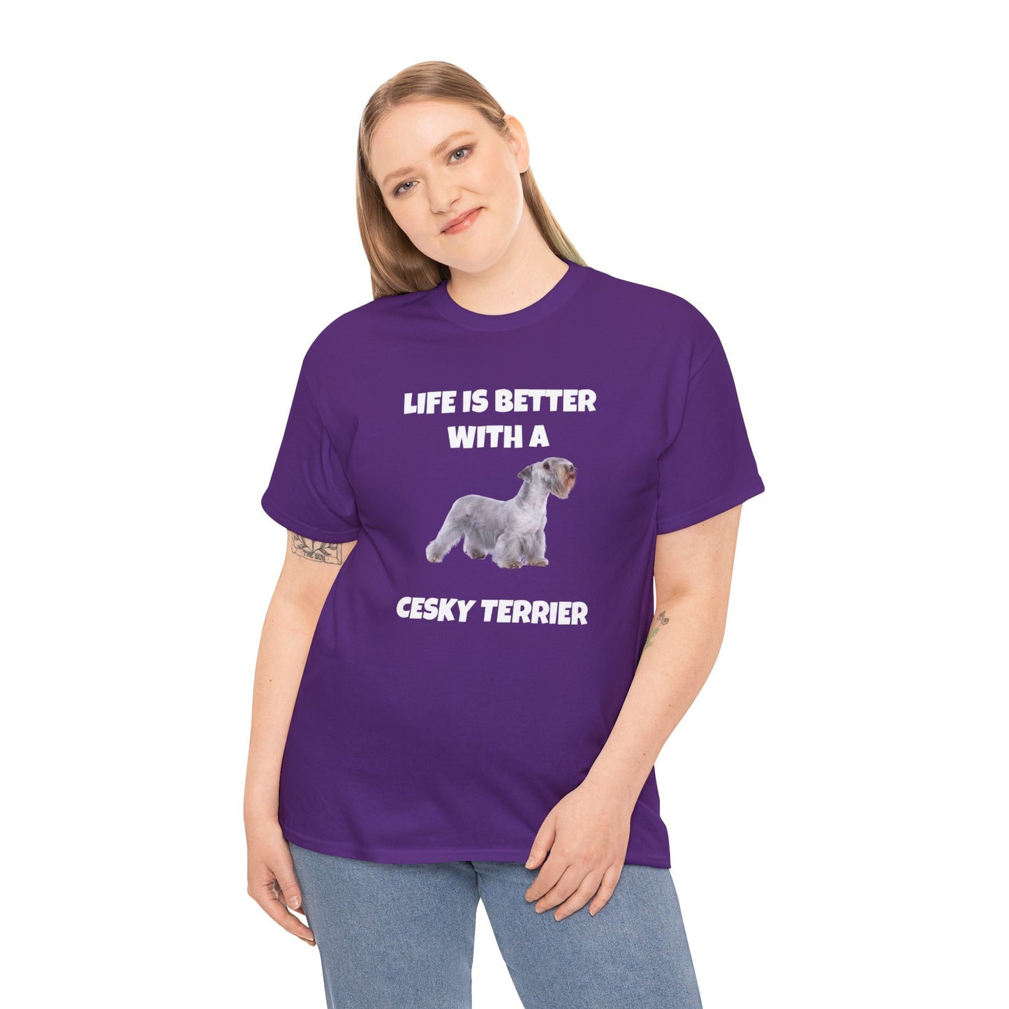 Cesky, Cesky Terrier Dog, Life is Better with a Cesky Terrier, Dark Unisex Heavy Cotton Tee