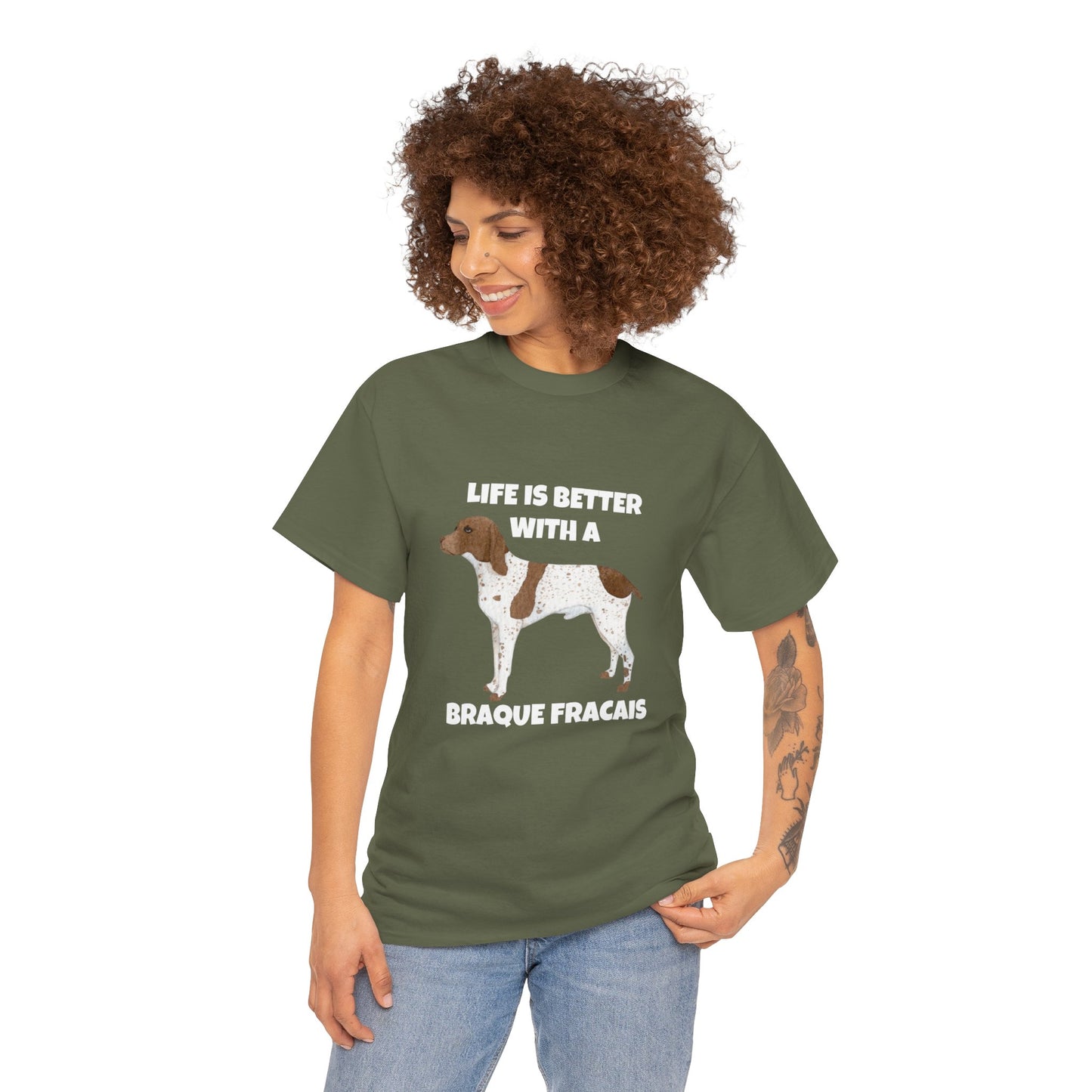 Braque Francais, Braque Francais Dog, Life is Better with a Braque Francais, Dark Unisex Heavy Cotton Tee