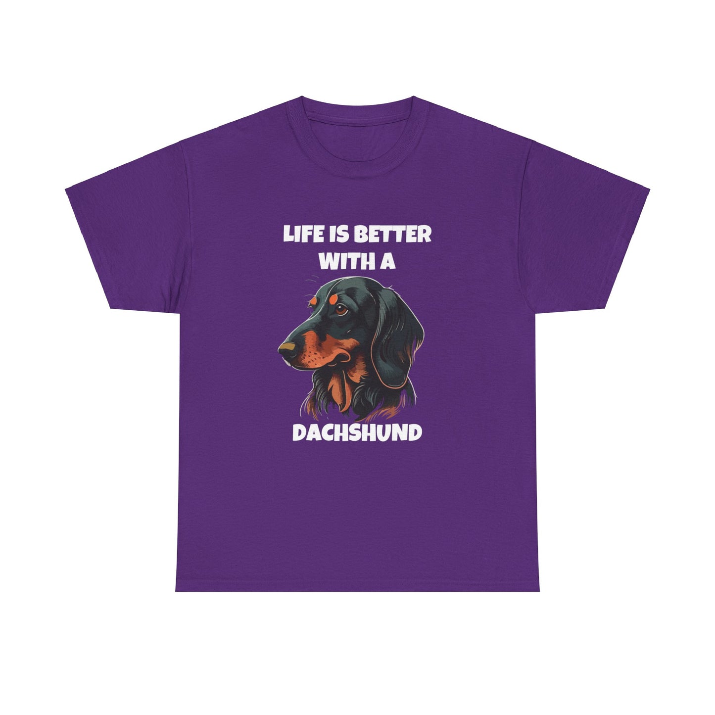 Dachshund Dog, Black Dachshund, Life is Better with a Dachshund, Dark Unisex Heavy Cotton Tee